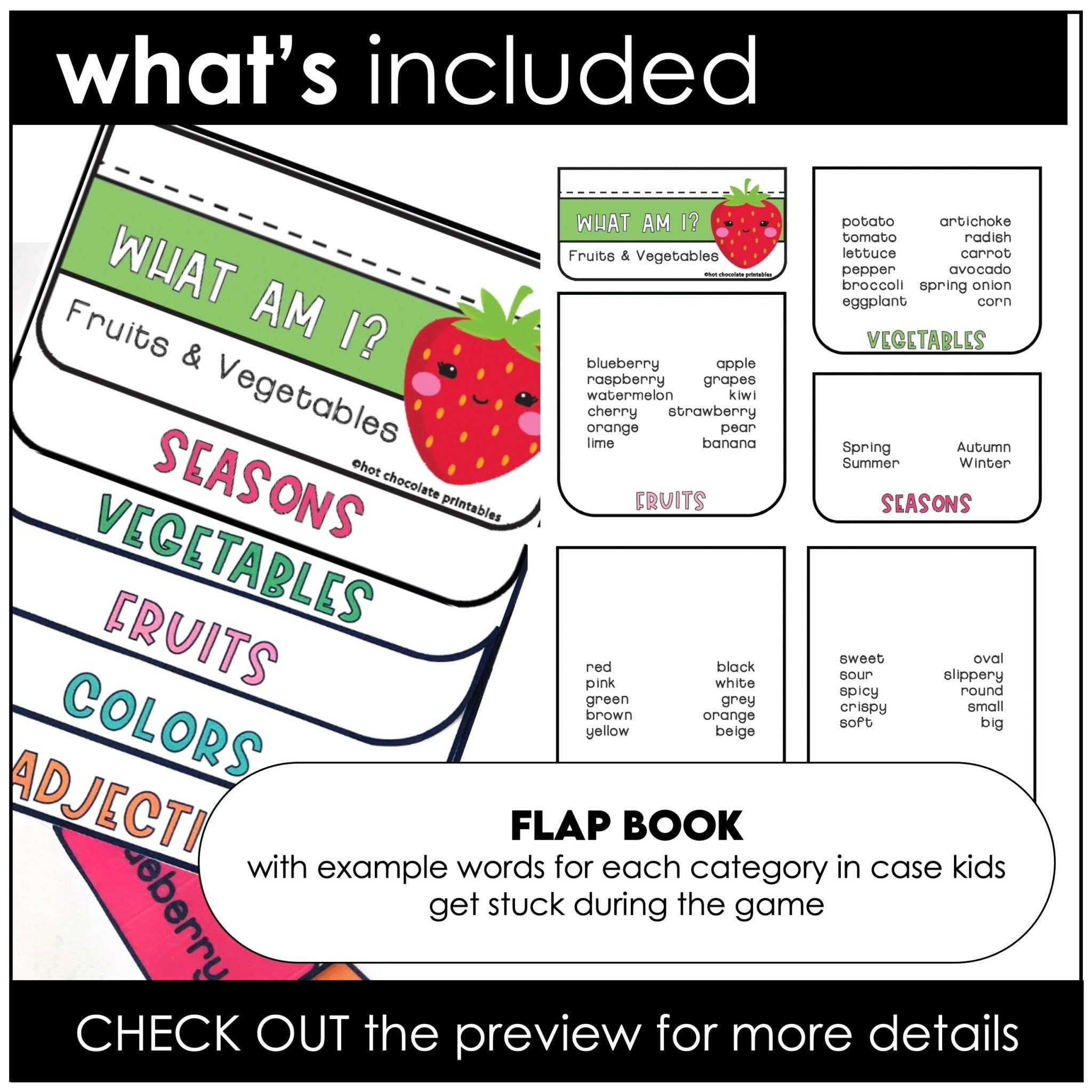 Fruit and Vegetable Guessing Game for Young Learners - What am I? - Hot Chocolate Teachables