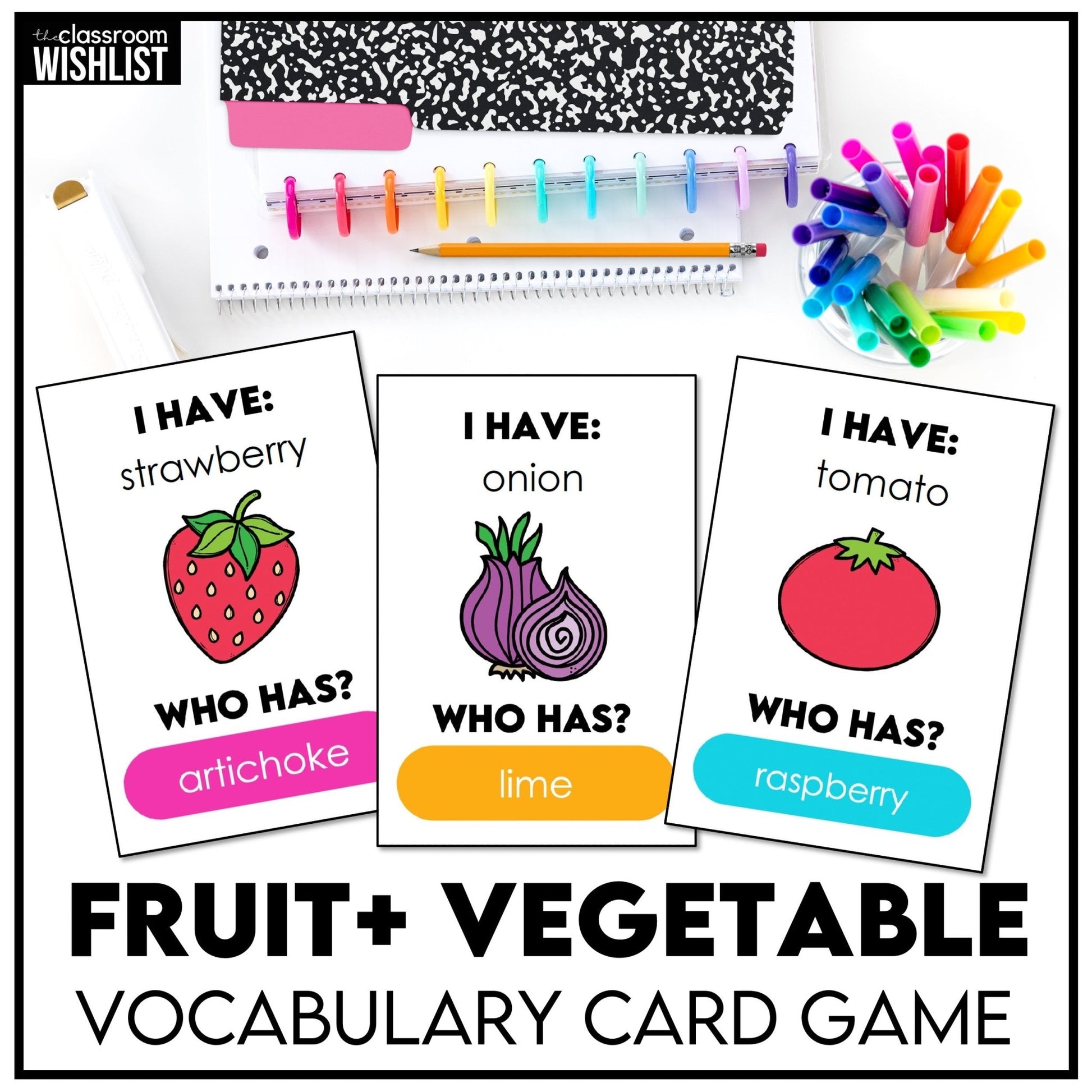Fruit & Vegetable - I Have, Who Has? Card Game | Vocabulary Practice Activity - Hot Chocolate Teachables