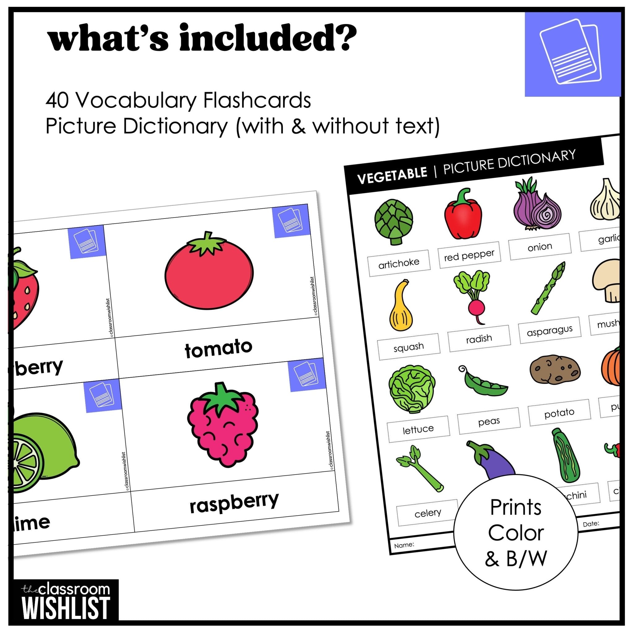 Fruit & Vegetable Vocabulary Flashcard Bundle | Print & Digital | ESL Newcomers - Hot Chocolate Teachables