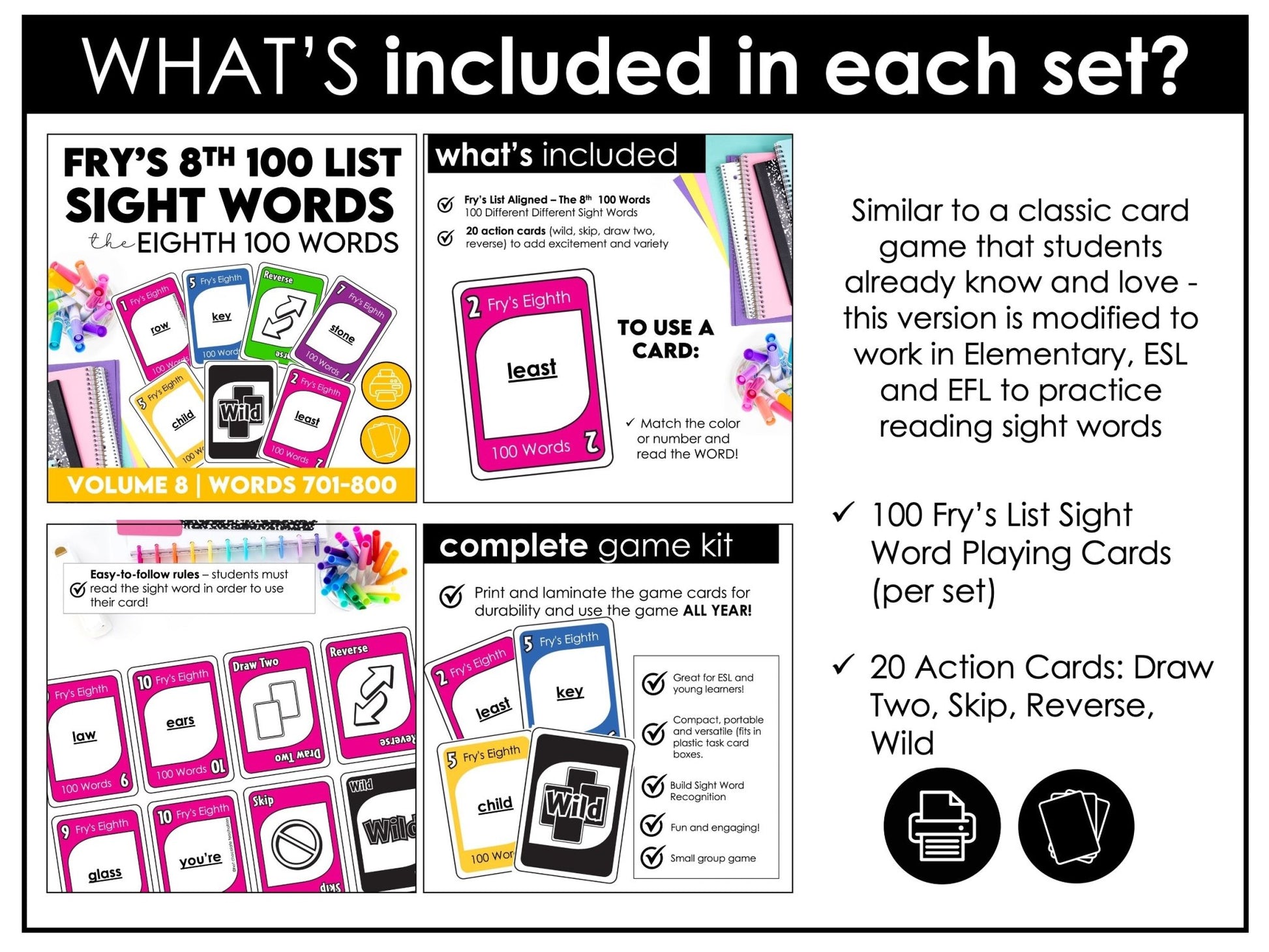 Fry's First 1000 Sight Words - Complete Card Game Bundle for 1st - 5th Grade - Hot Chocolate Teachables