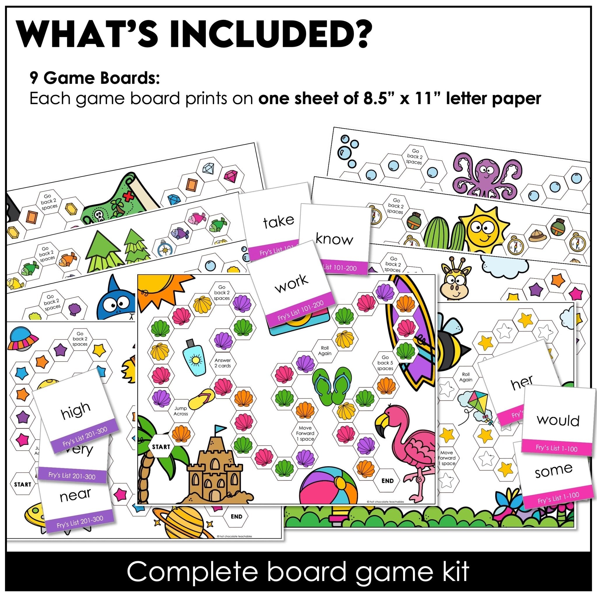 Fry’s First 300 Sight Words Board Game Bundle – Grades 1–3 Reading Centers - Hot Chocolate Teachables