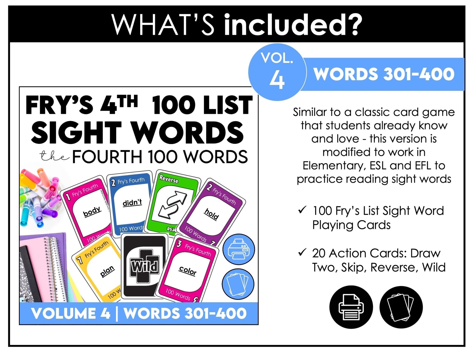 Fry’s Second 300 Sight Words Card Games – Grades 3–5 (Words 301–600) - Hot Chocolate Teachables