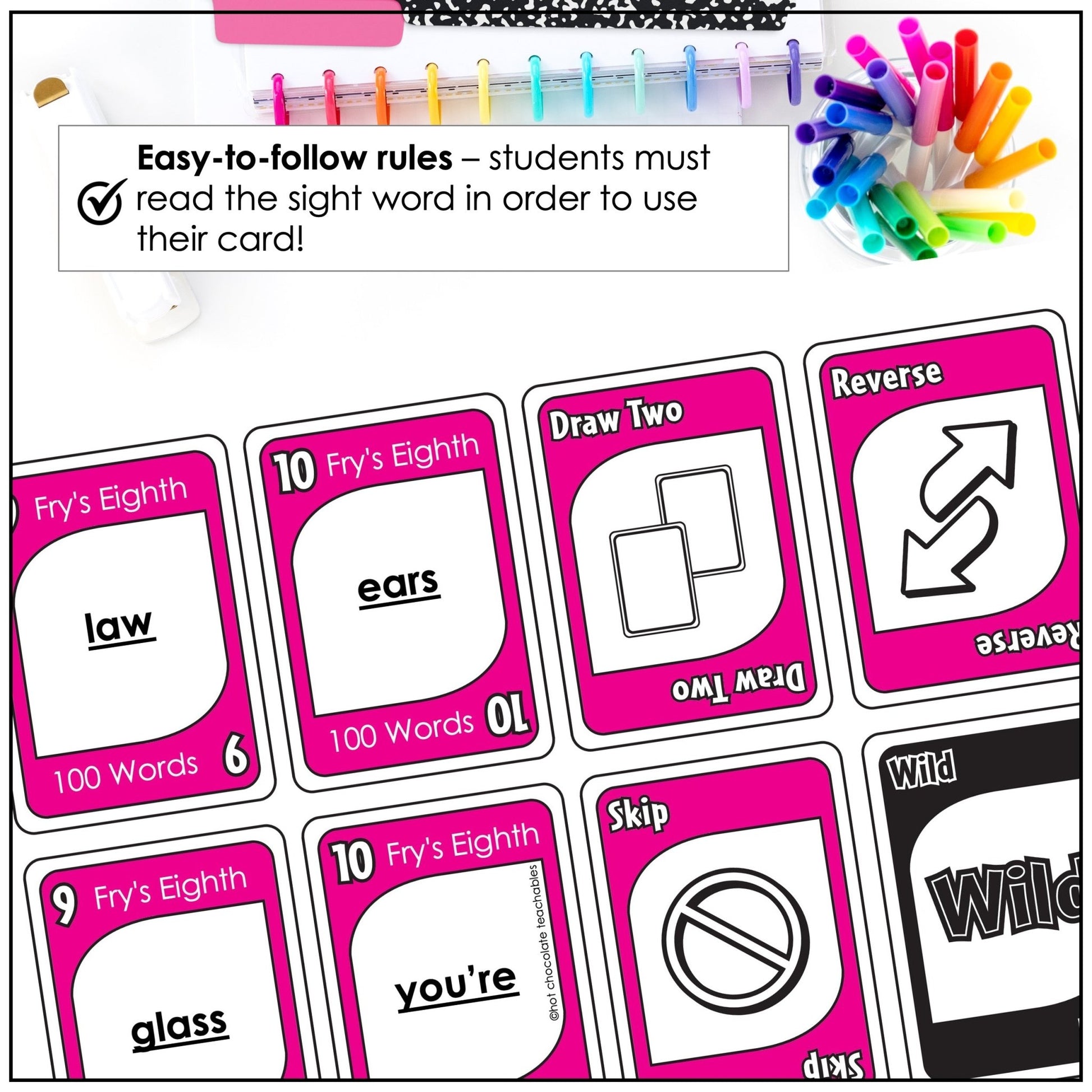 Fry's Sight Words Card Game - Eighth Hundred Words - Plays like UNO - Hot Chocolate Teachables