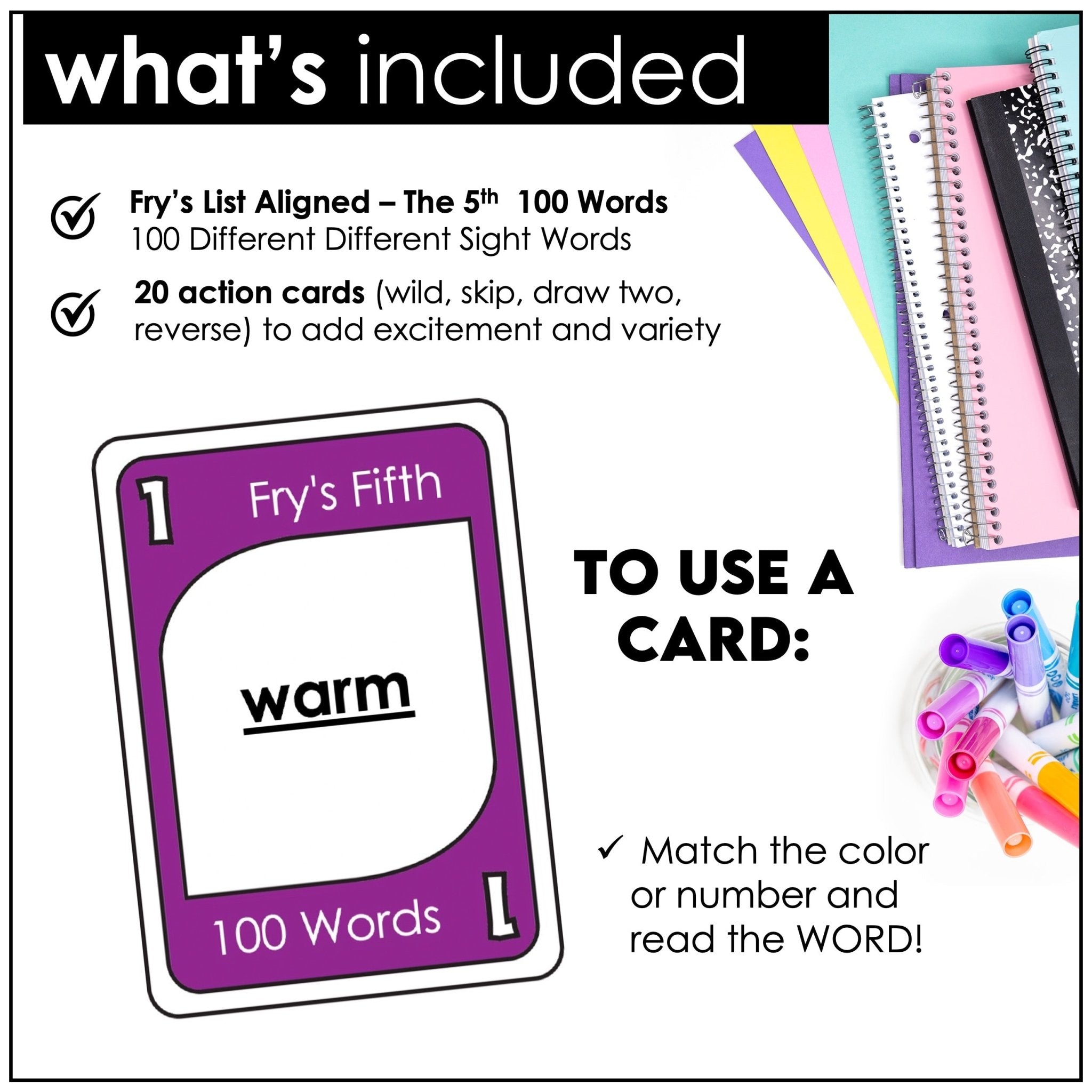 Fry's Sight Words Card Game - Fifth Hundred Words - Plays like UNO - Hot Chocolate Teachables