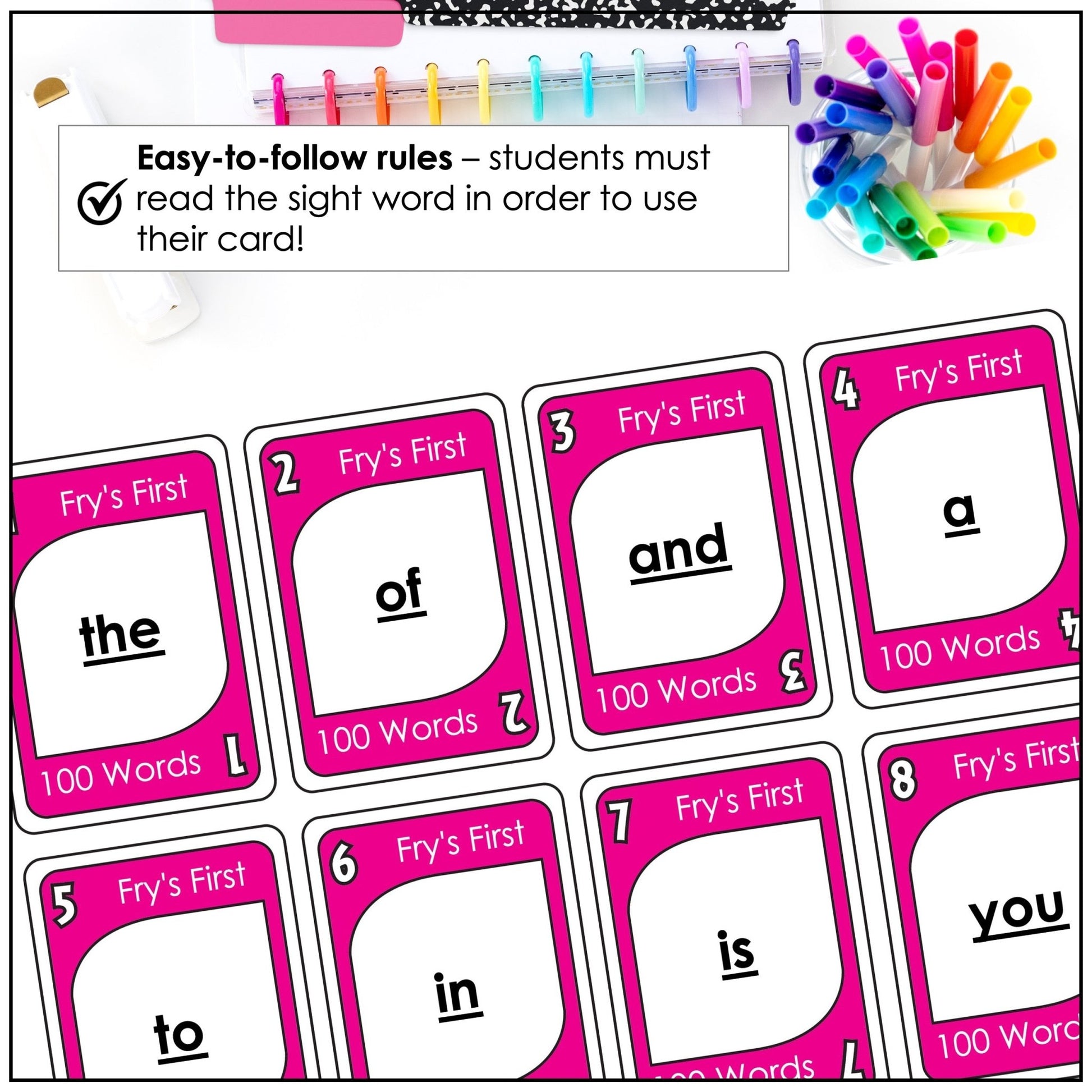 Fry's Sight Words Card Game - First 100 Words: K - 1st - Plays like UNO - Hot Chocolate Teachables