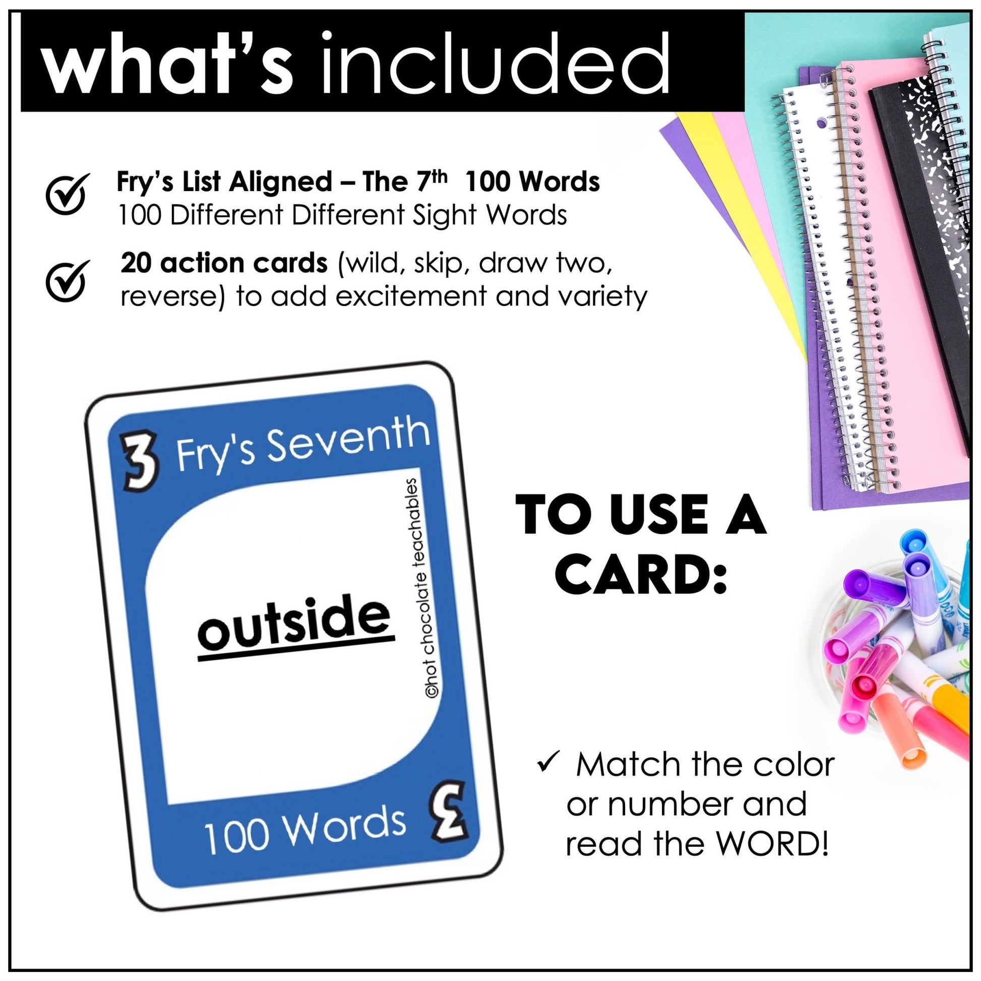Fry's Sight Words Card Game - Seventh Hundred Words - Plays like UNO - Hot Chocolate Teachables