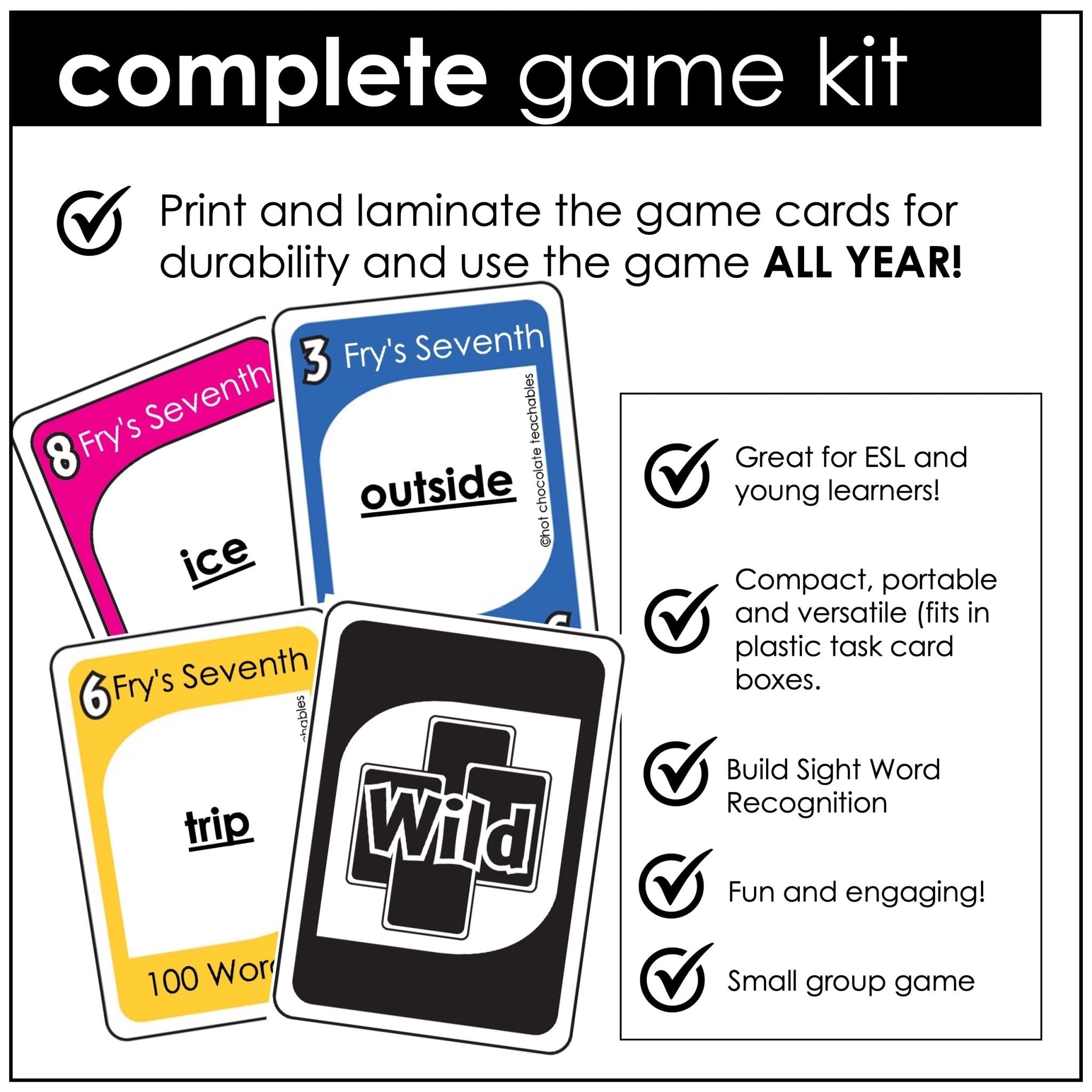 Fry's Sight Words Card Game - Seventh Hundred Words - Plays like UNO - Hot Chocolate Teachables