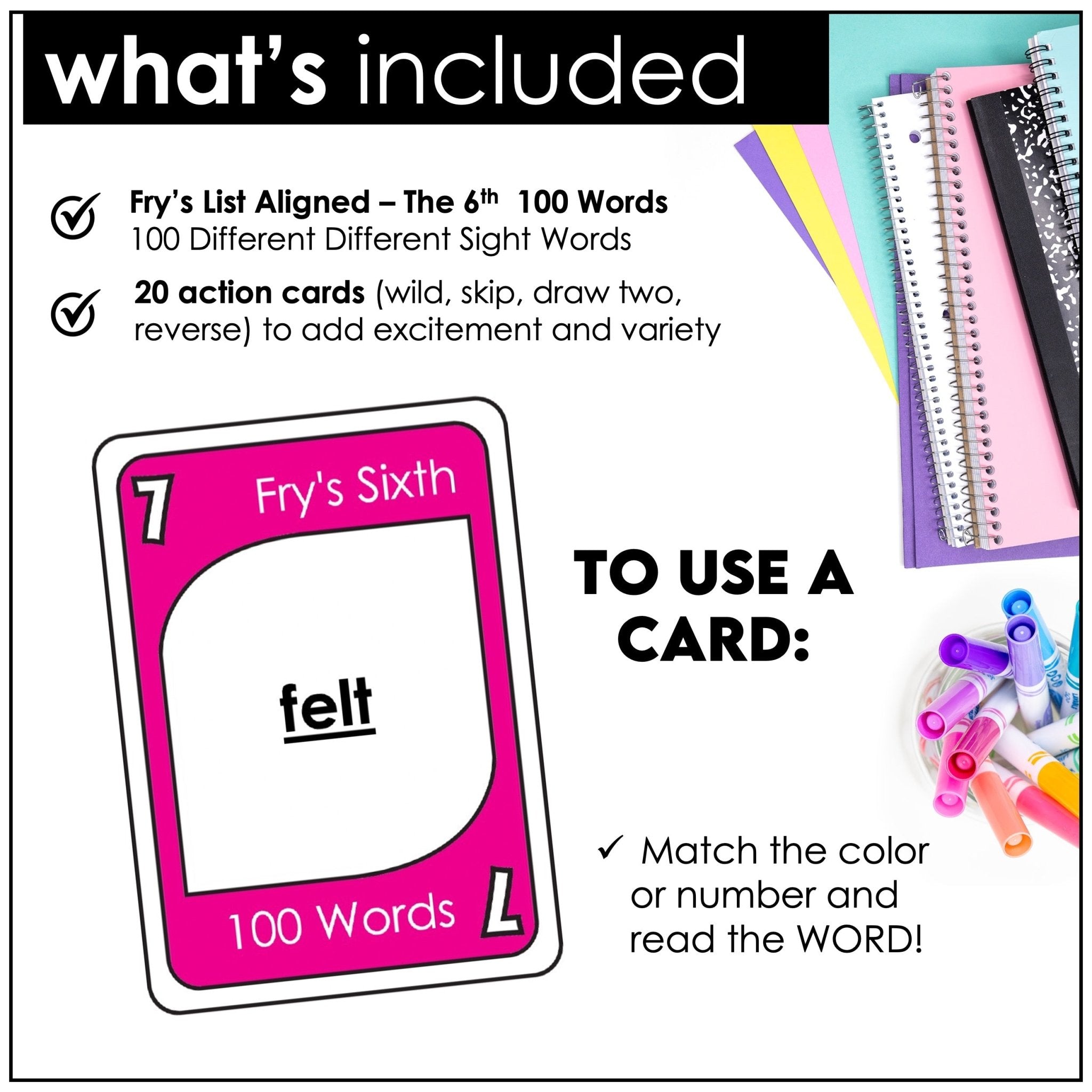 Fry's Sight Words Card Game - Sixth Hundred Words - Plays like UNO - Hot Chocolate Teachables