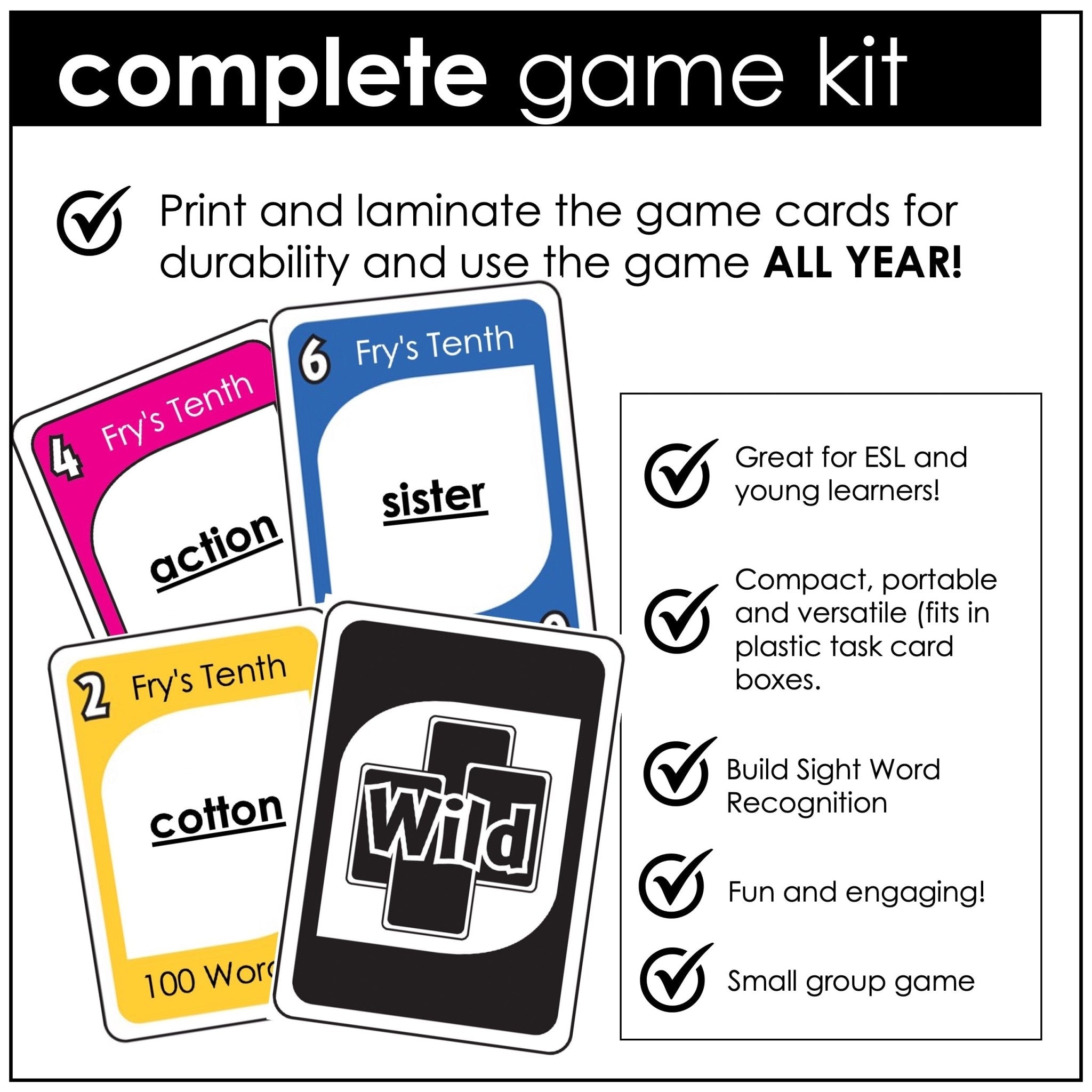 Fry's Sight Words Card Game - Tenth Hundred Words - Plays like UNO - Hot Chocolate Teachables