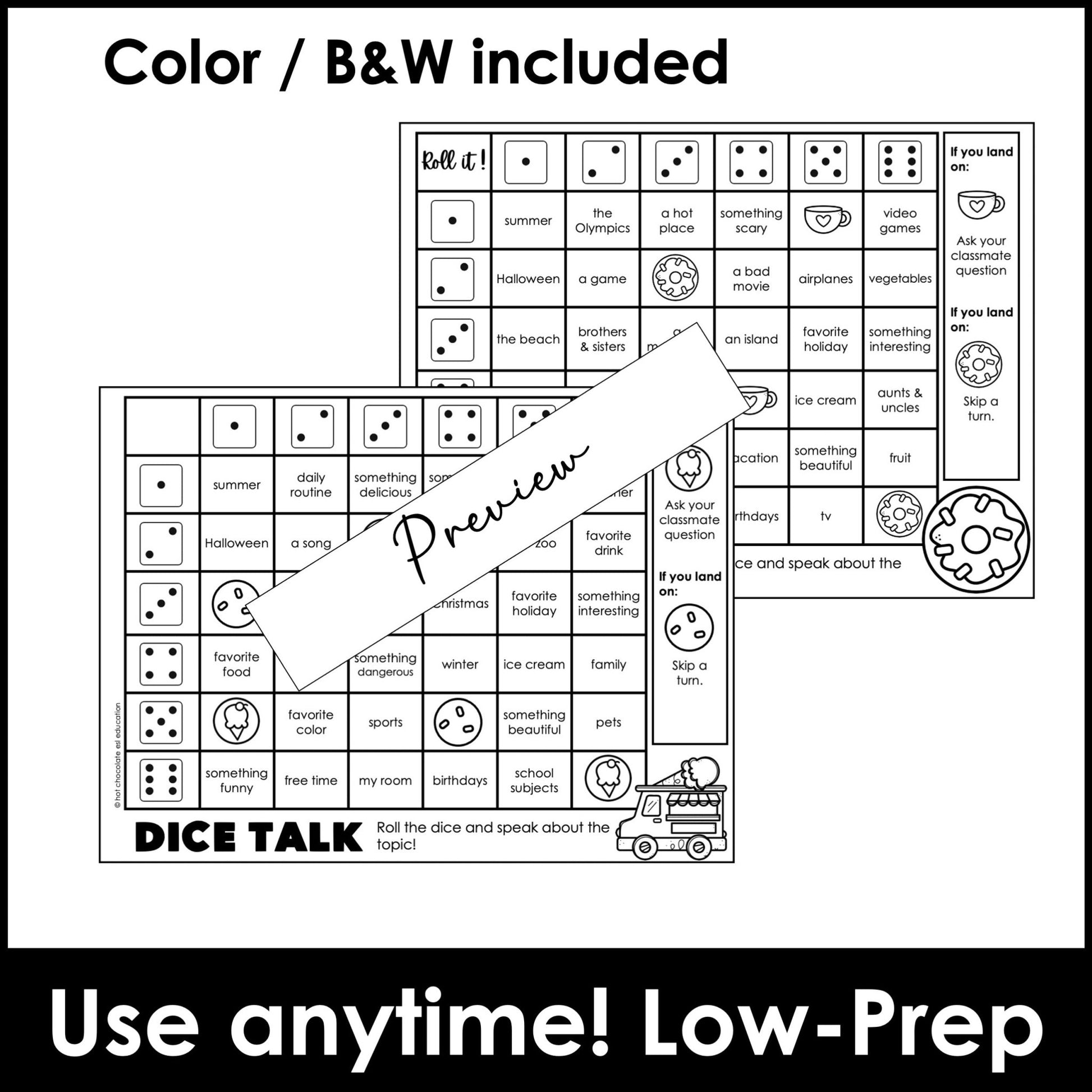 Getting to Know You - Ice Breakers - Speaking Practice Dice Game - Hot Chocolate Teachables