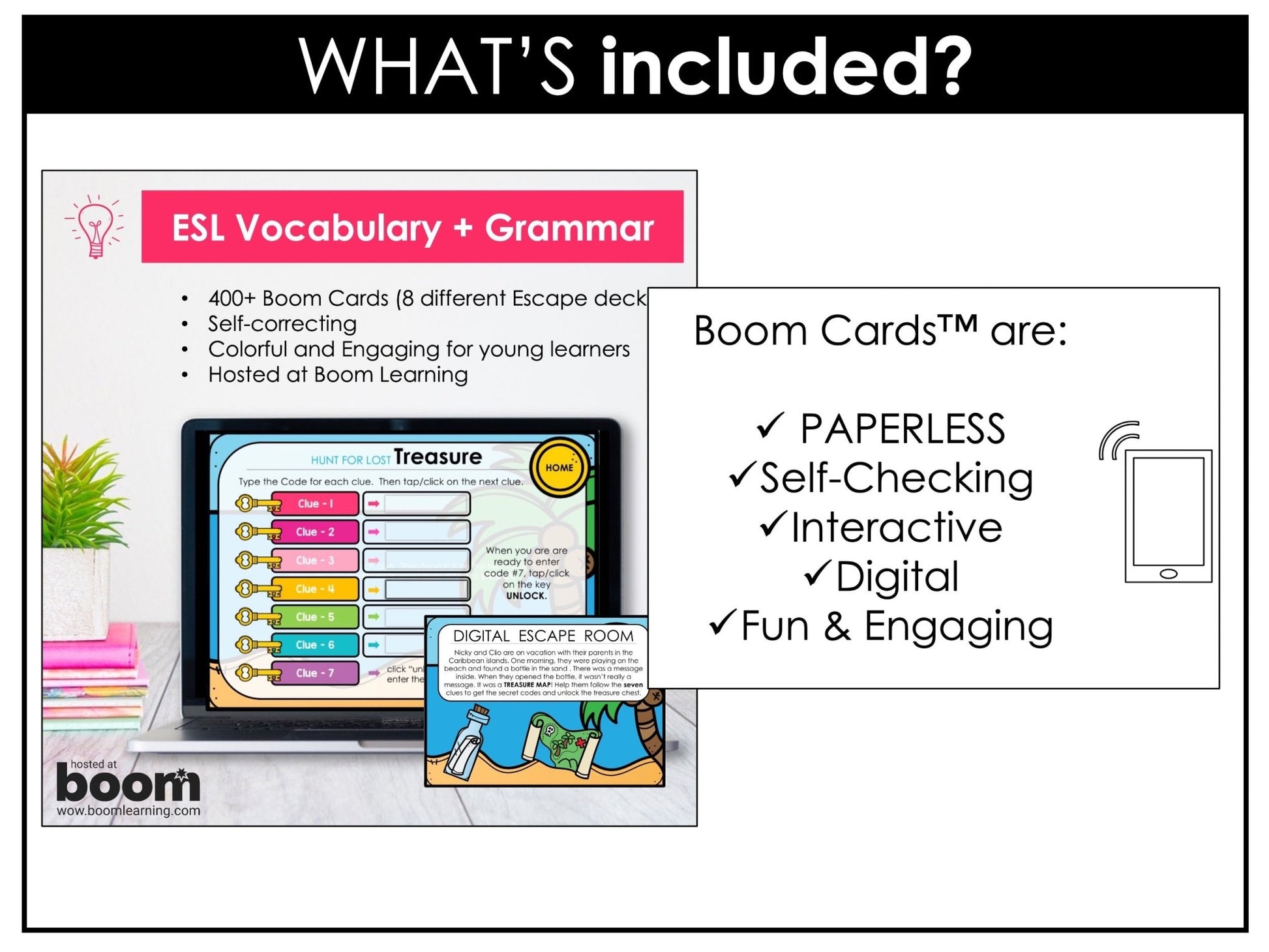 Grammar Escape Activities | Boom Card™ Bundle | Verbs, Parts of Speech for ESL - Hot Chocolate Teachables