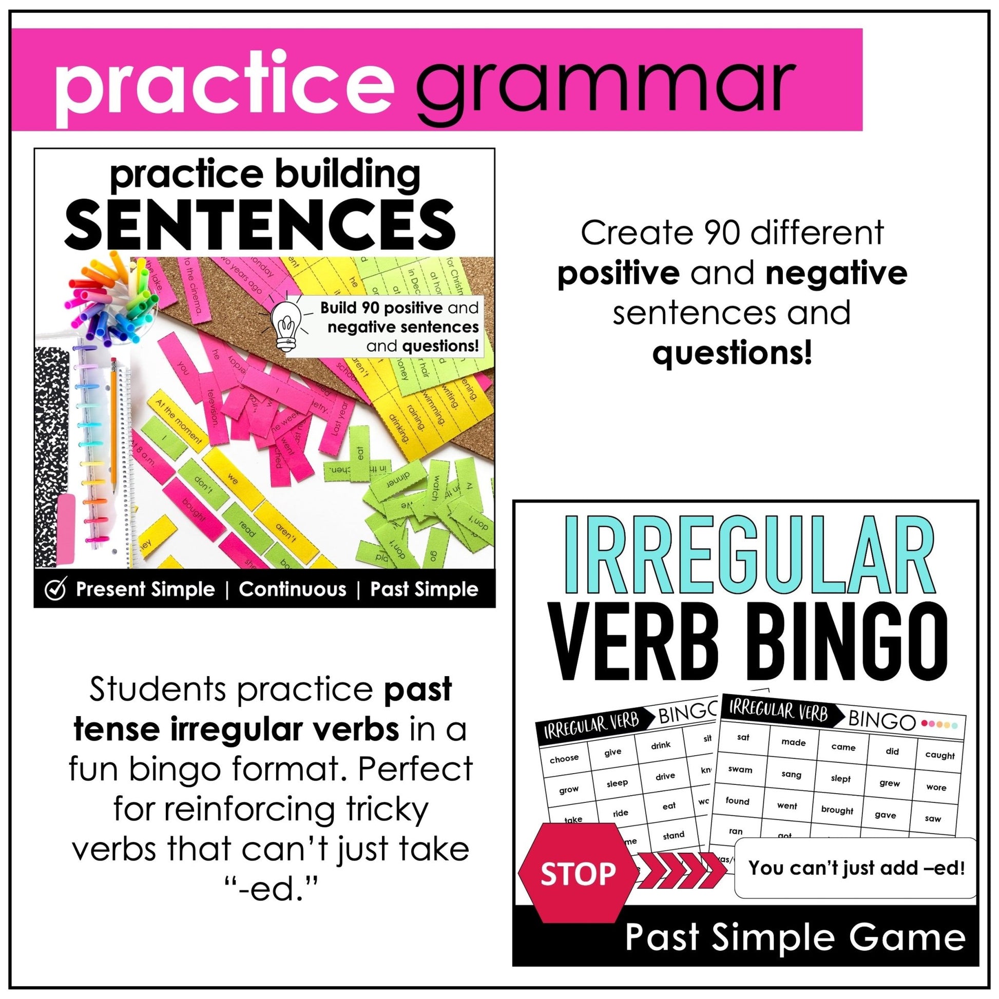 Grammar Games Bundle – Irregular Verbs, Comparatives & Sentence Building - Hot Chocolate Teachables