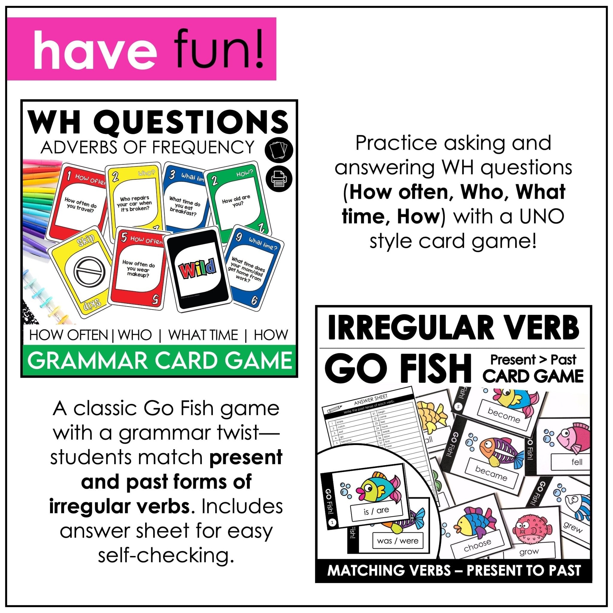 Grammar Games Bundle – Irregular Verbs, Comparatives & Sentence Building - Hot Chocolate Teachables