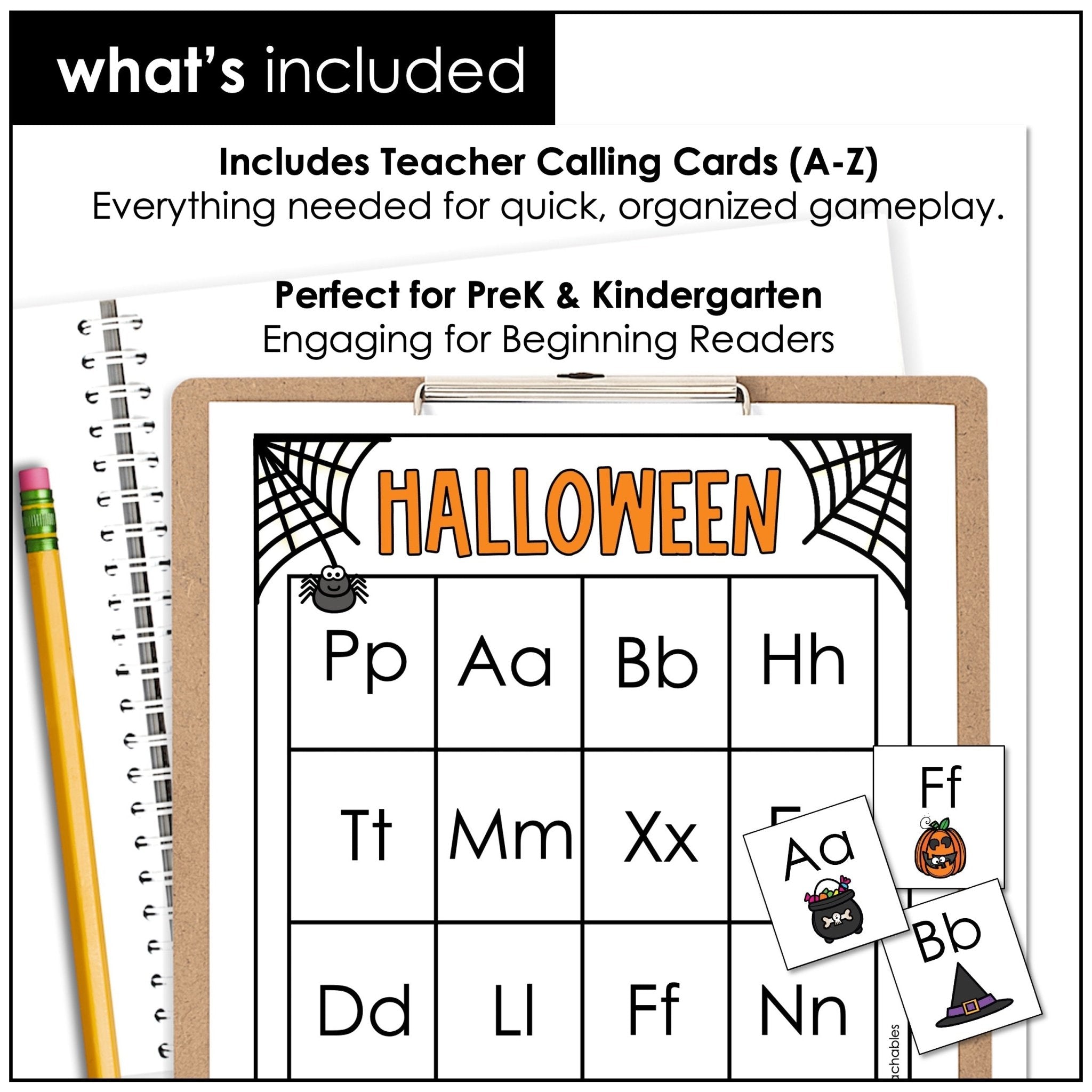 Halloween Alphabet Bingo Game – Uppercase & Lowercase Letters A–Z - Hot Chocolate Teachables