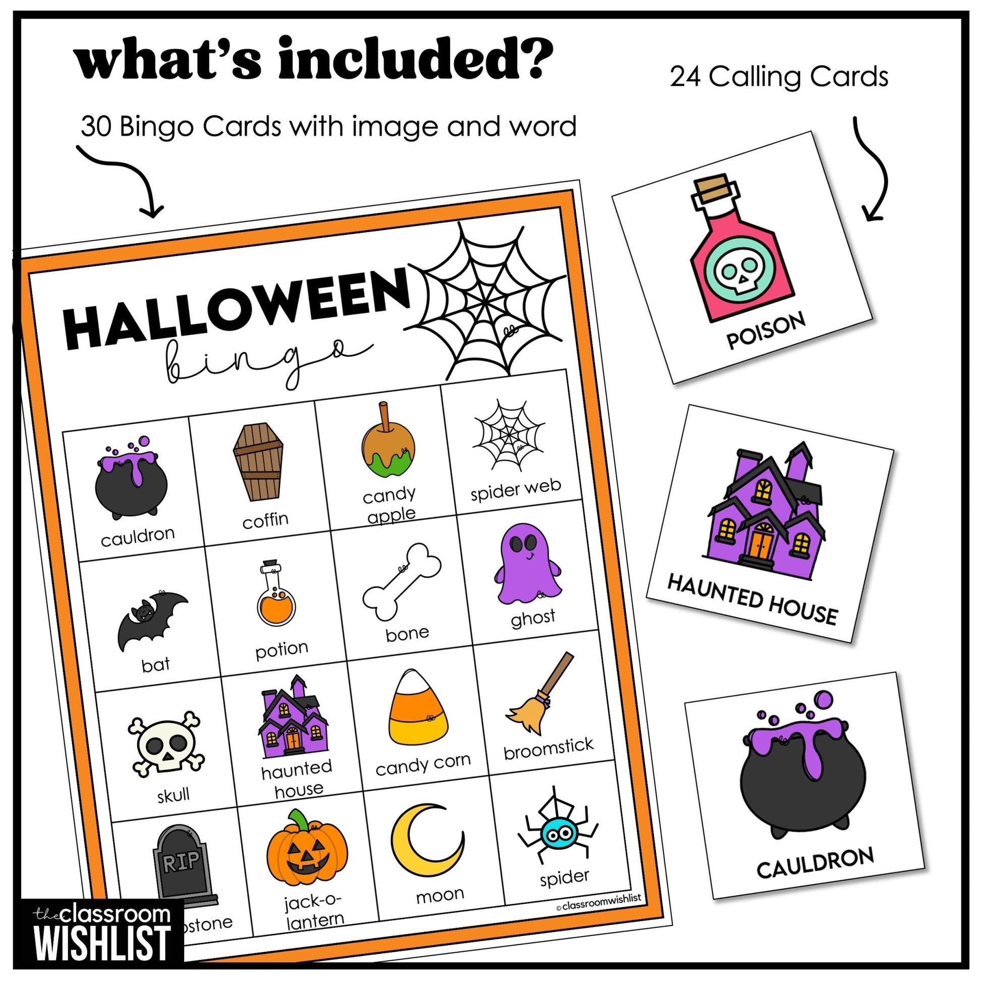 Halloween Bingo Game – 3 Complete Sets with Words & Pictures for ESL/ELL - Hot Chocolate Teachables