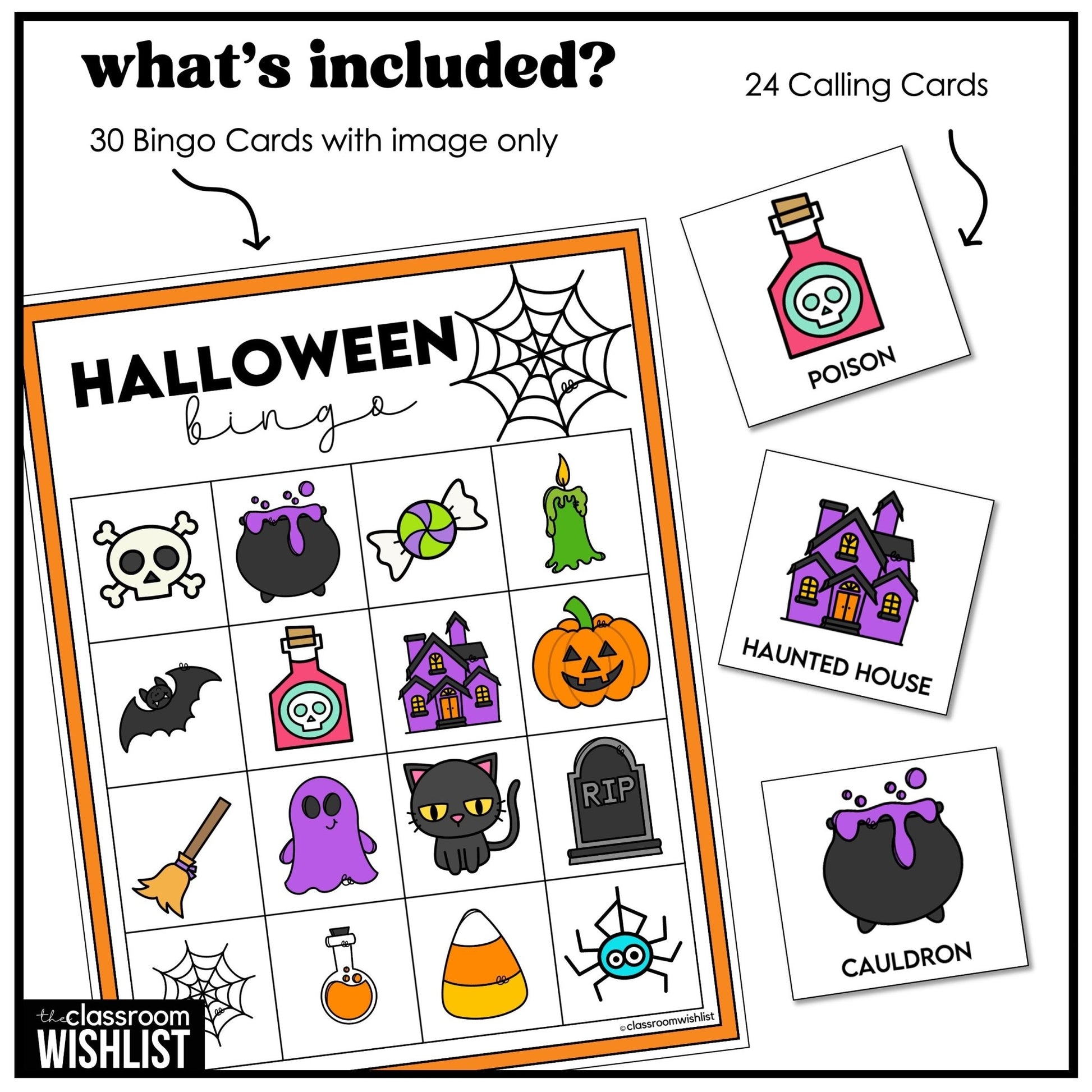 Halloween Bingo Game – 3 Complete Sets with Words & Pictures for ESL/ELL - Hot Chocolate Teachables
