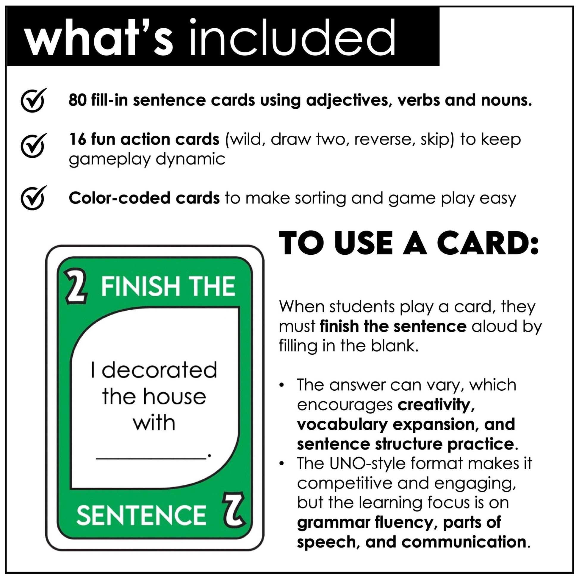 Halloween Card Game – Finish the Sentence with Adjectives, Nouns & Verbs - Hot Chocolate Teachables