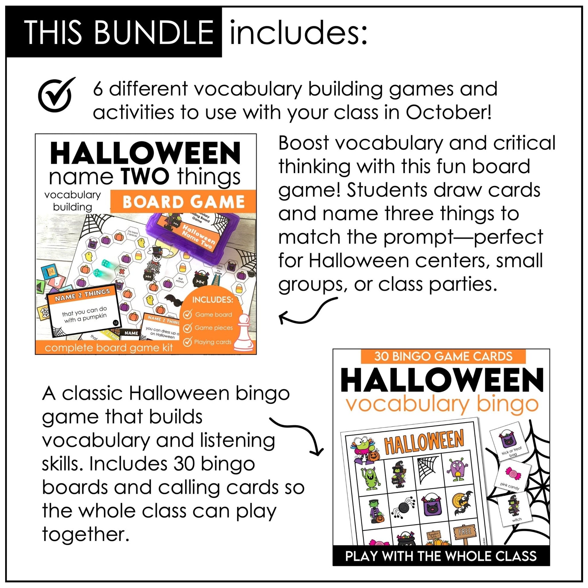 Halloween Games for ELL & ESL | October Grammar & Vocabulary Activities Bundle - Hot Chocolate Teachables