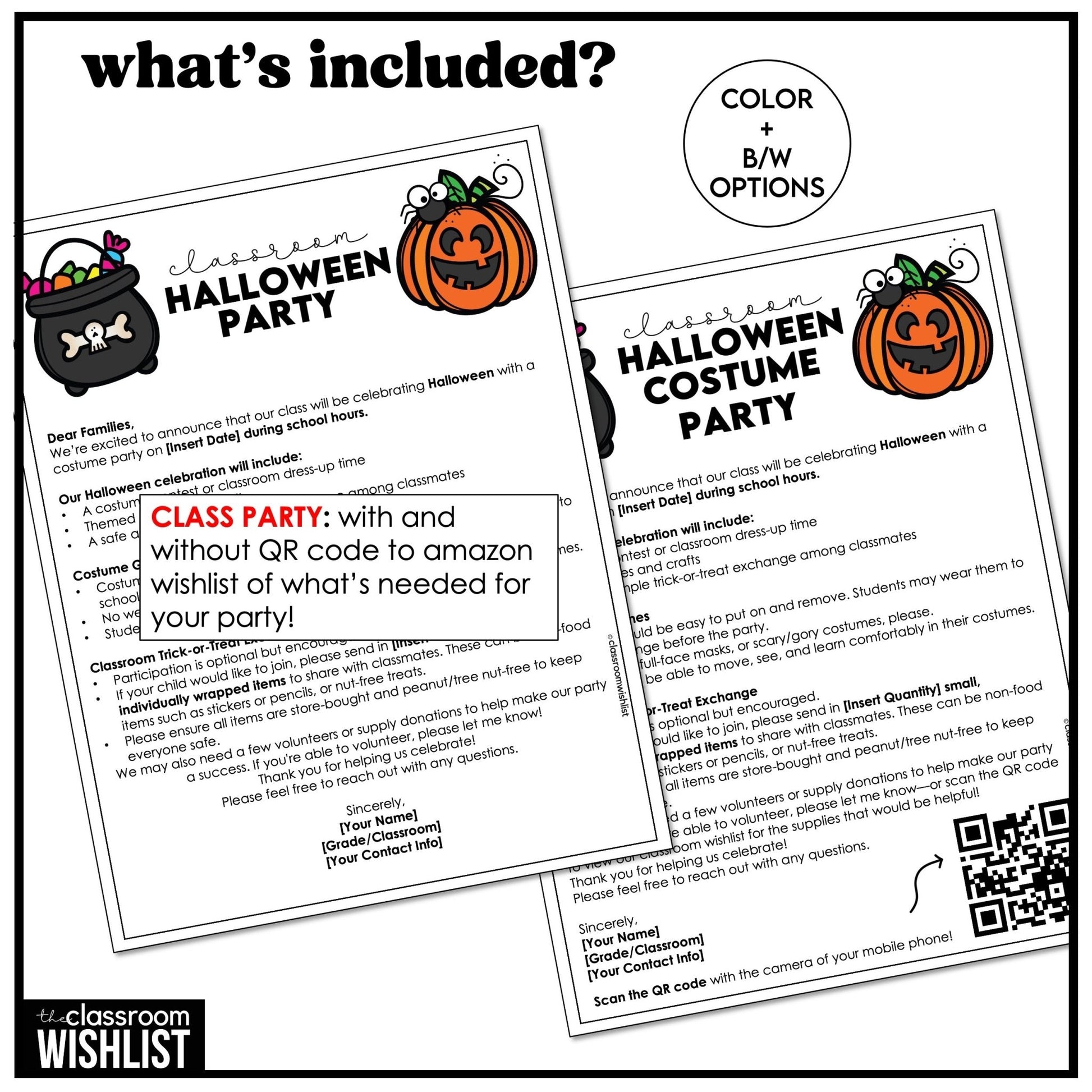 Halloween Party Letter to Parents Template | Editable | Supply WishList QR code - Hot Chocolate Teachables