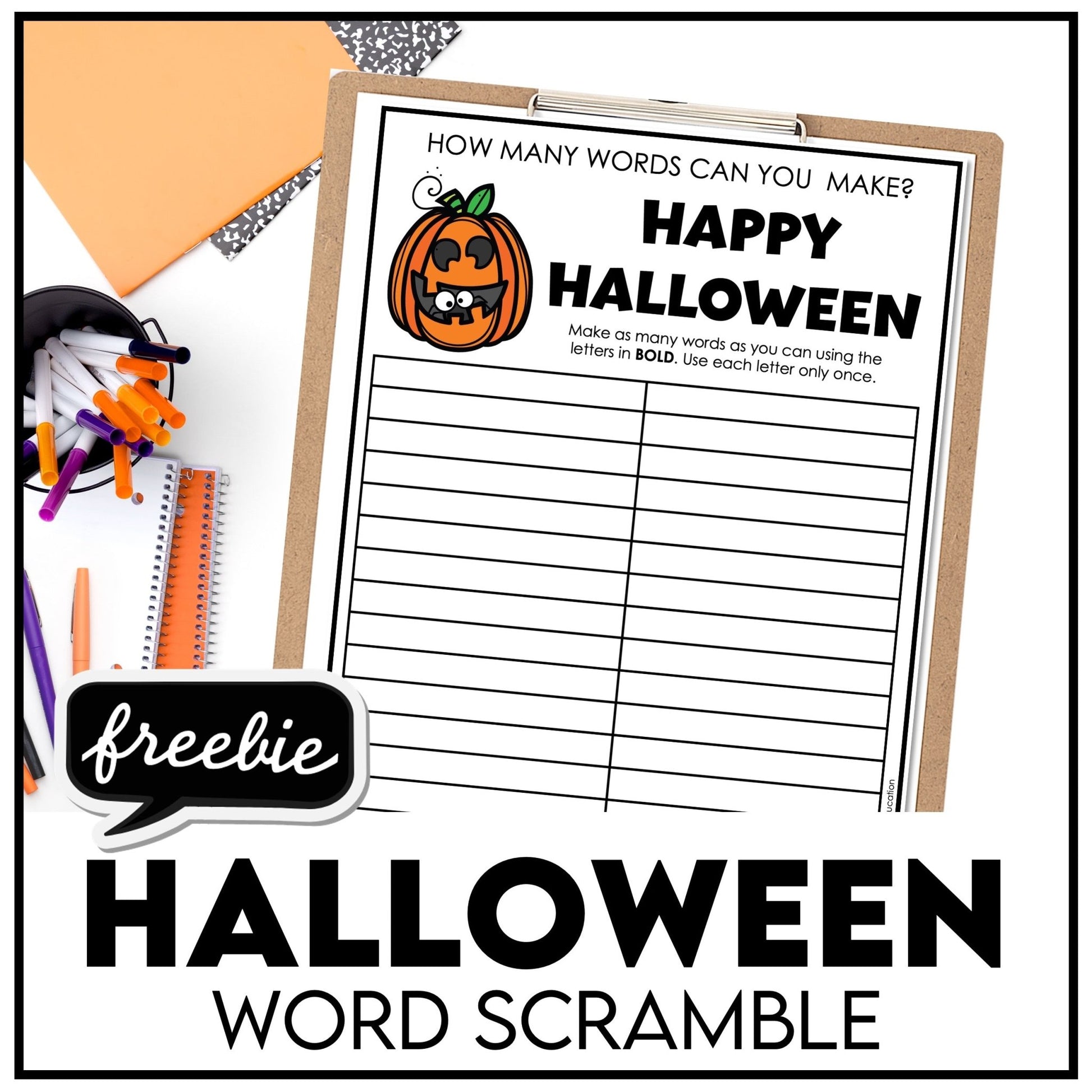 Halloween Vocabulary Building Word Scramble Freebie - Hot Chocolate Teachables