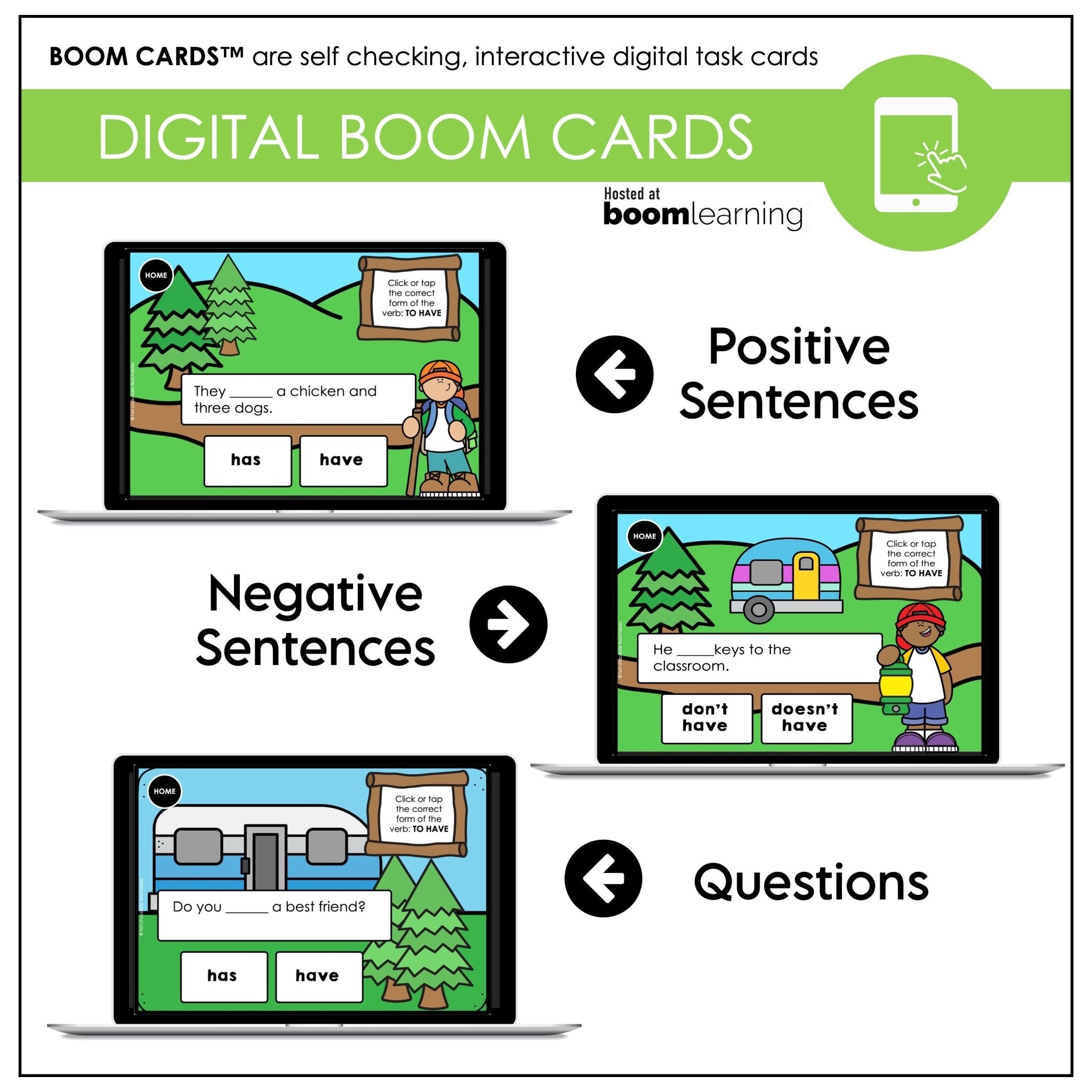 HAS & HAVE - Subject Verb Agreement ESL Boom Cards - Present Simple - Hot Chocolate Teachables
