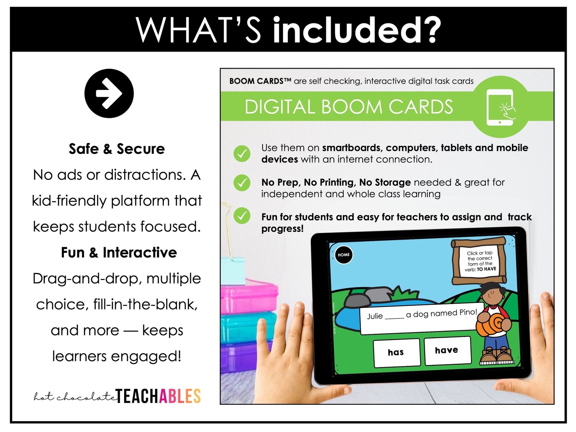 HAS & HAVE - Subject Verb Agreement ESL Boom Cards - Present Simple - Hot Chocolate Teachables