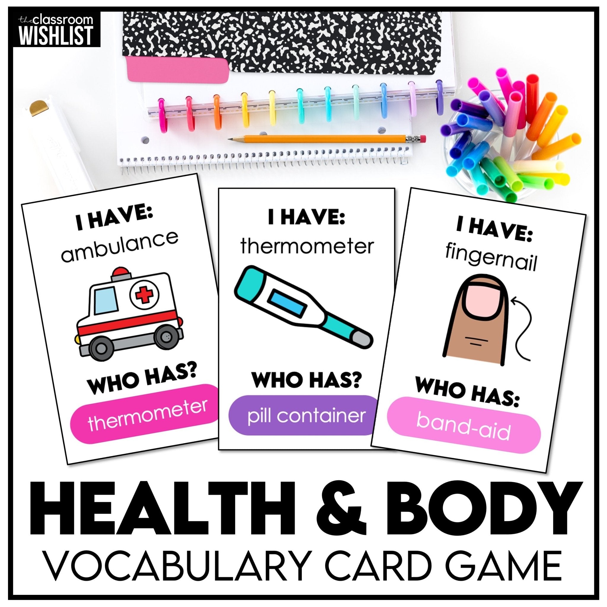 Health & Body Parts "I Have, Who Has?" VocabularyCard Game | ESL | ELA | EFL - Hot Chocolate Teachables