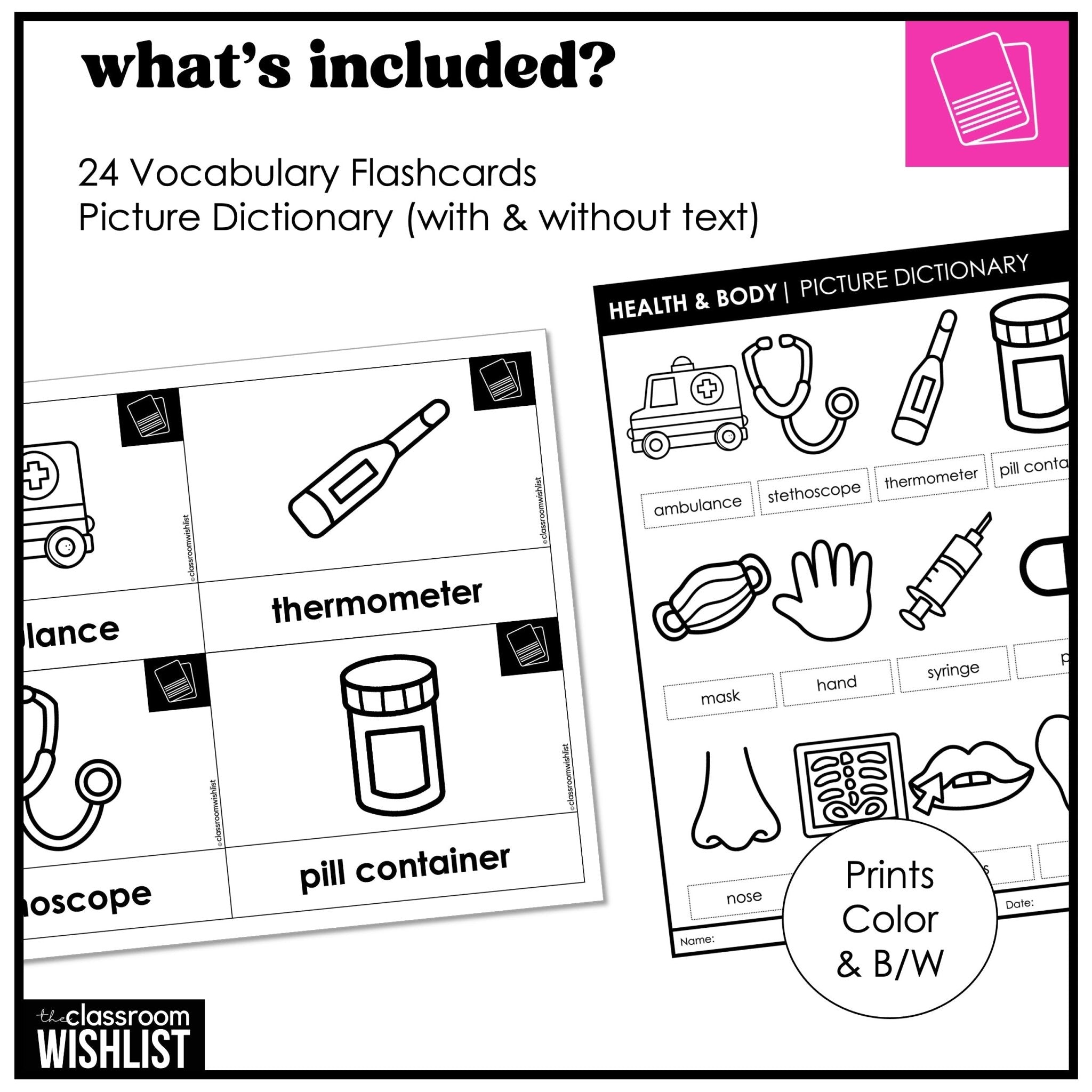 Health & Body Vocabulary Building ESL Flashcard Pack: Flash Cards & Dictionary - Hot Chocolate Teachables