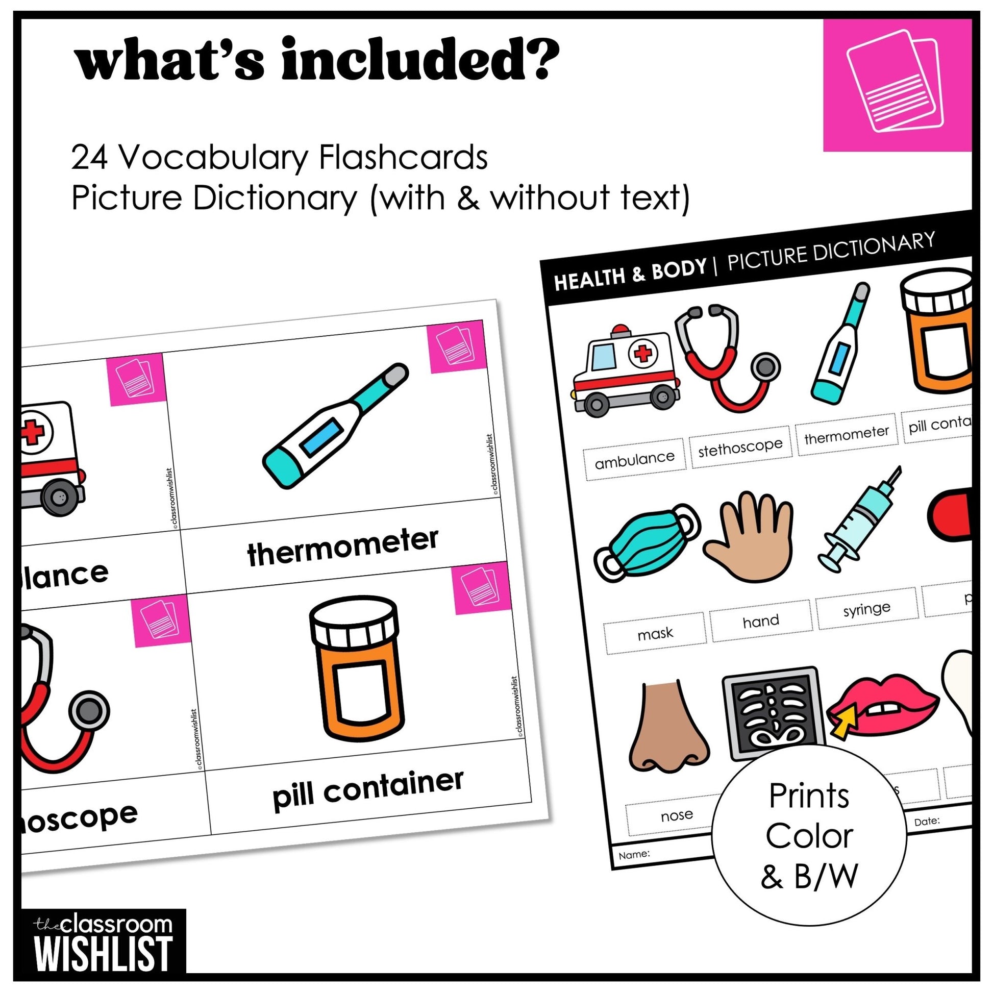 Health & Body Vocabulary Building ESL Flashcard Pack: Flash Cards & Dictionary - Hot Chocolate Teachables