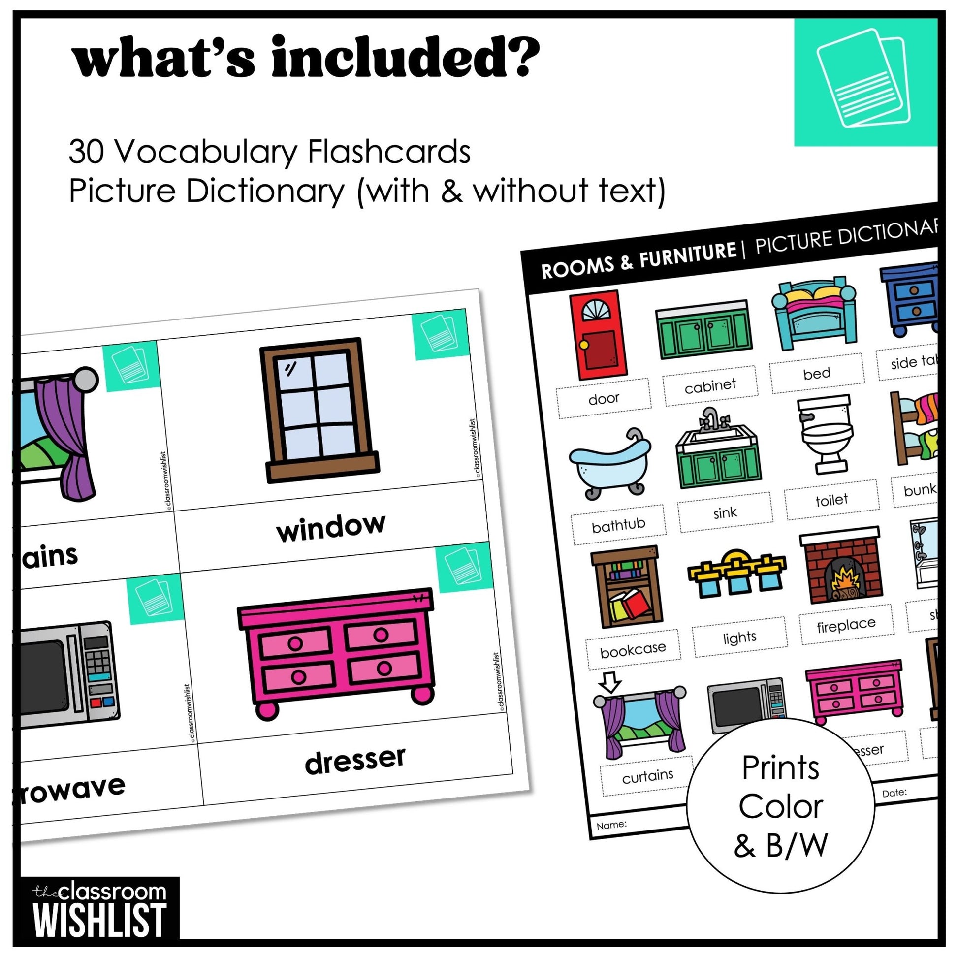 House, Rooms & Furniture Vocabulary Pack: Flashcards & Picture Dictionary - Hot Chocolate Teachables
