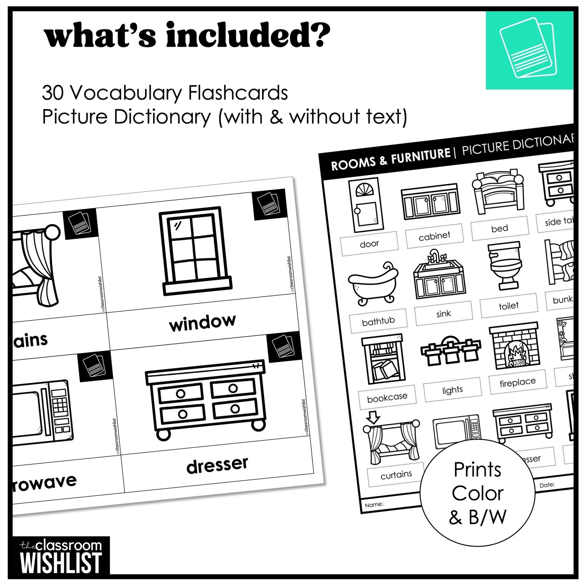House, Rooms & Furniture Vocabulary Pack: Flashcards & Picture Dictionary - Hot Chocolate Teachables