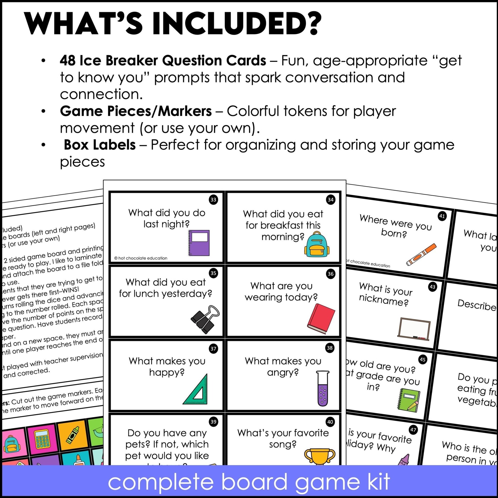 Ice Breakers | Getting To Know You Questions | Back to School Board Game - Hot Chocolate Teachables