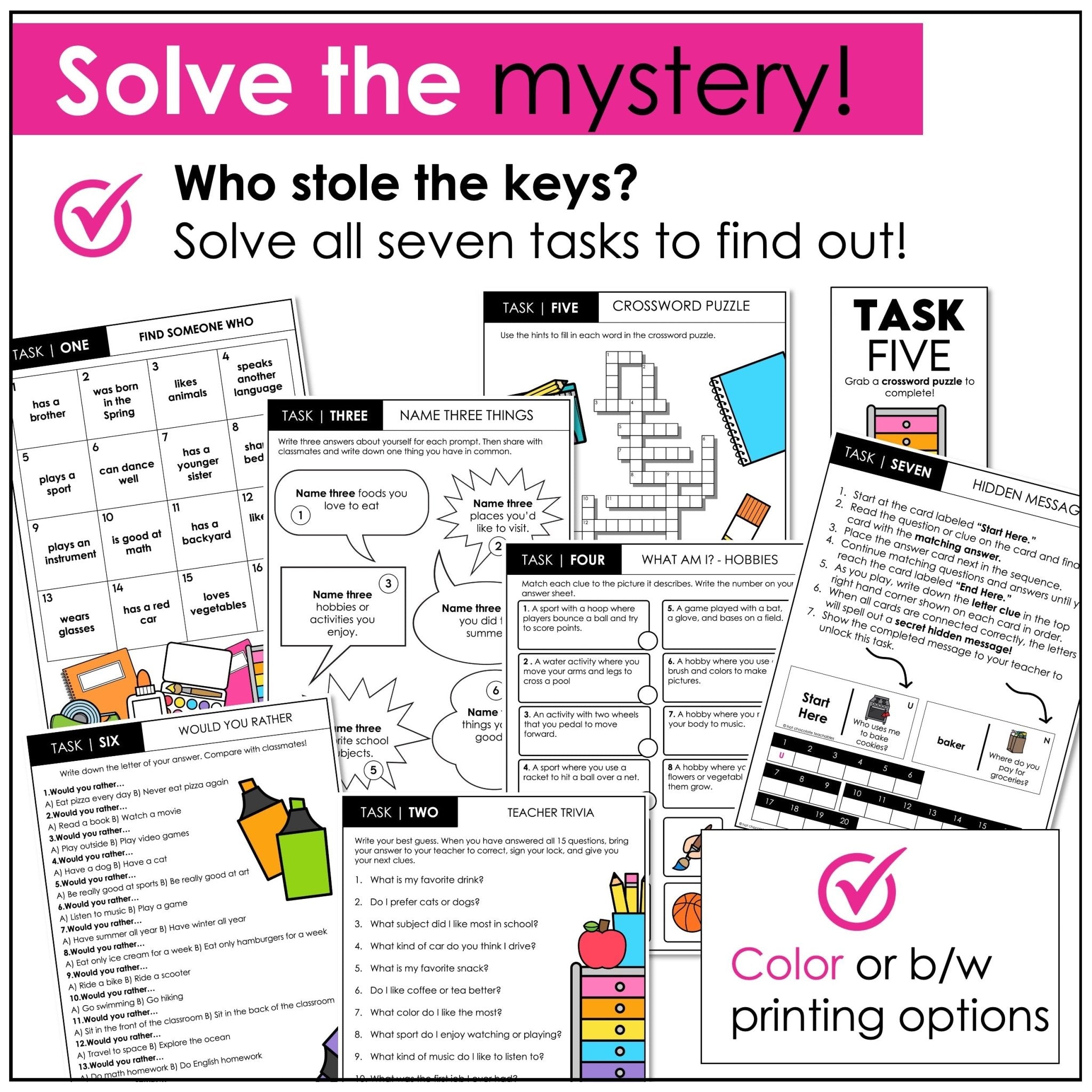 Icebreaker Escape Room – ESL/ELL Back to School Getting to Know You Activity - Hot Chocolate Teachables