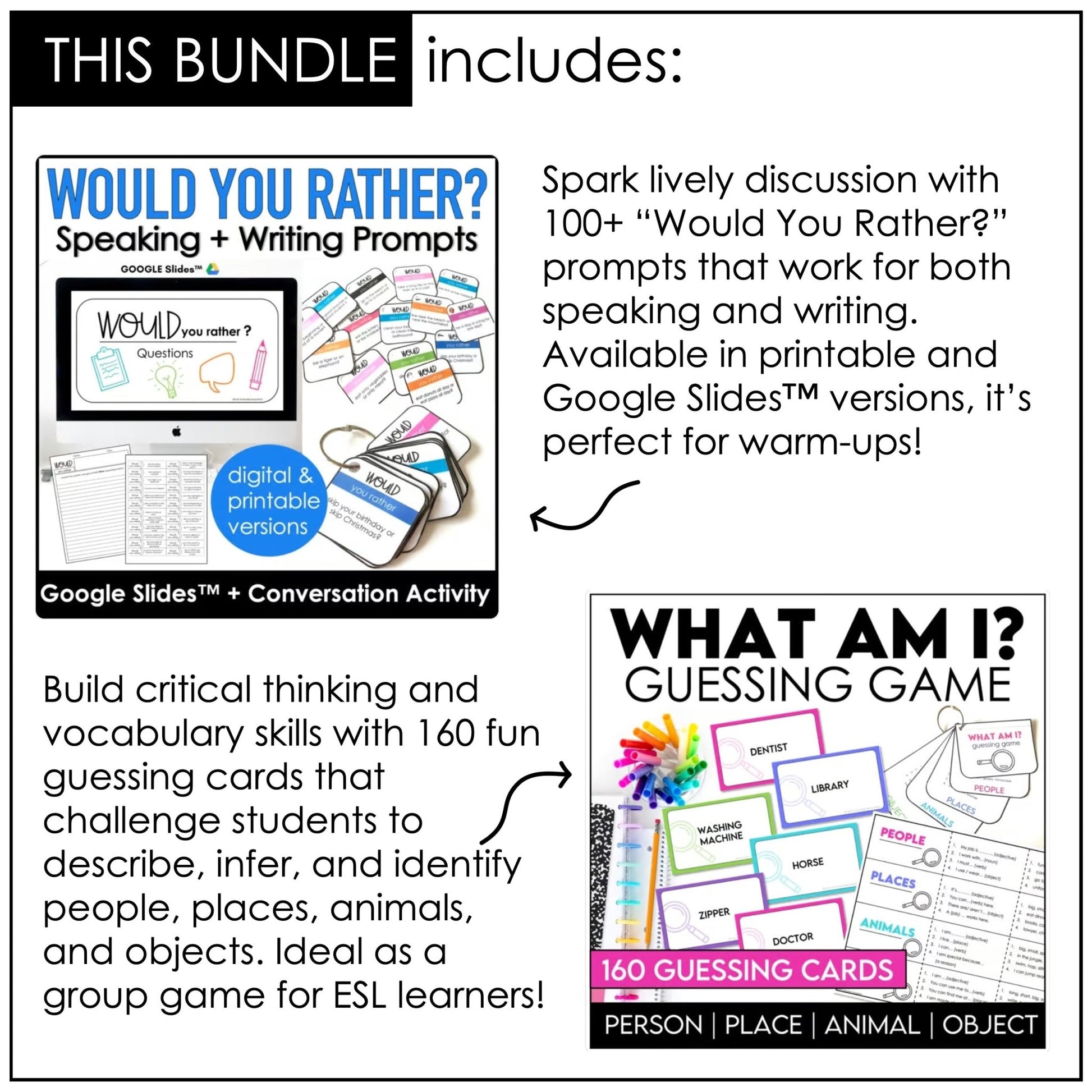 Icebreaker Games & Speaking Activities Bundle – ESL Conversation Game Pack - Hot Chocolate Teachables