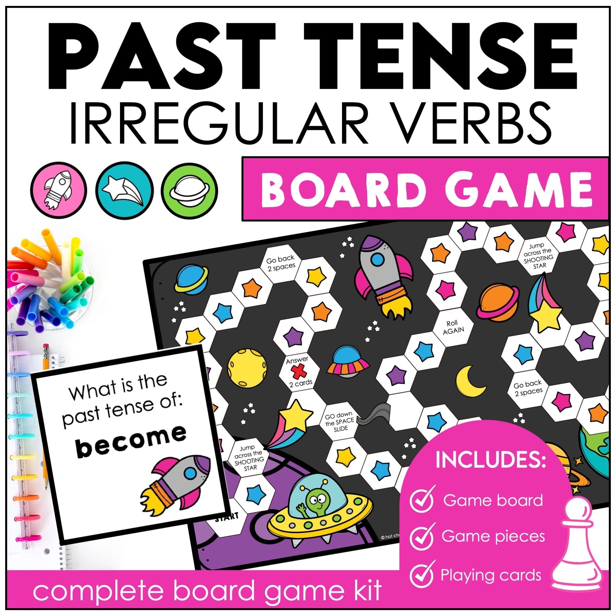 Irregular Verb Board Game - Past Simple Verbs Activity & Question Cards