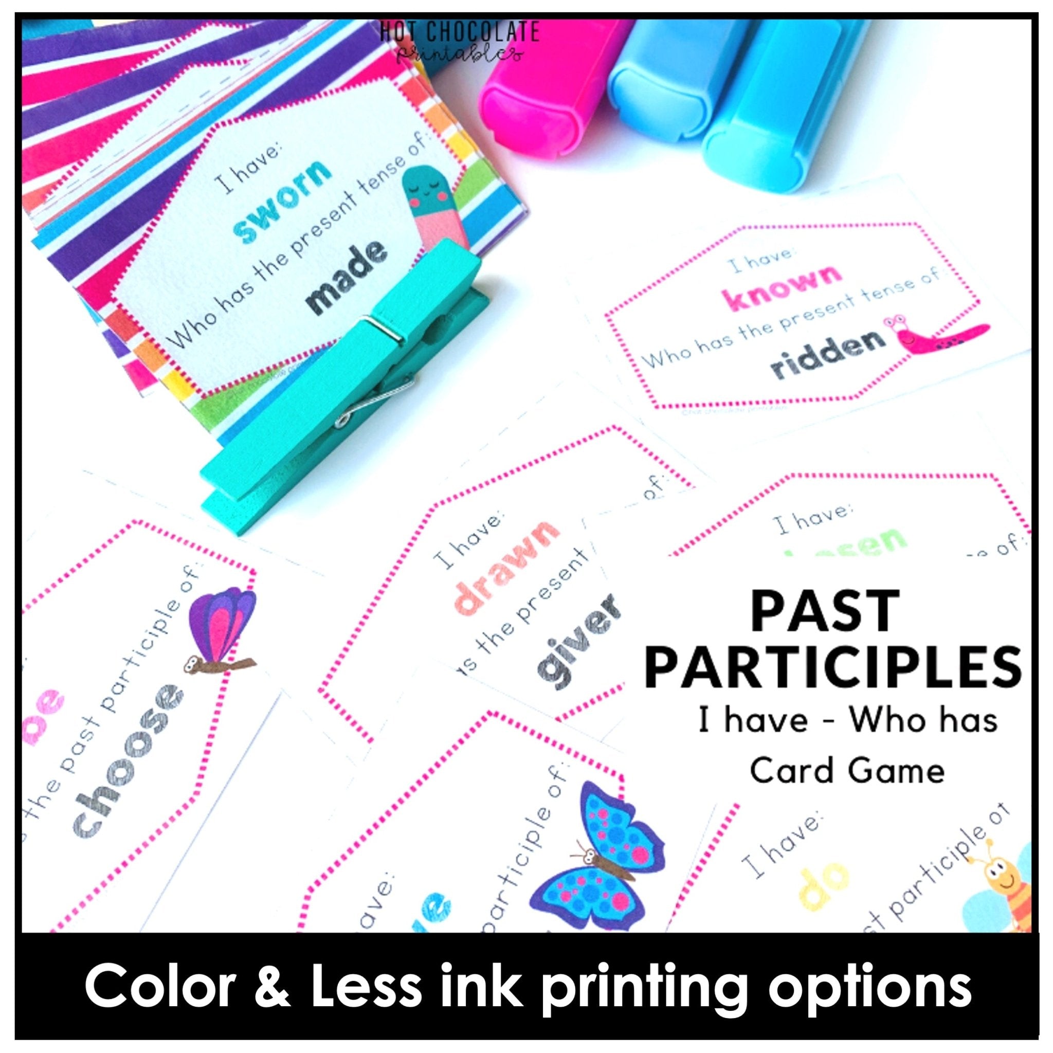 Irregular Verb Card Game - Past Participles - I have, Who has - Hot Chocolate Teachables