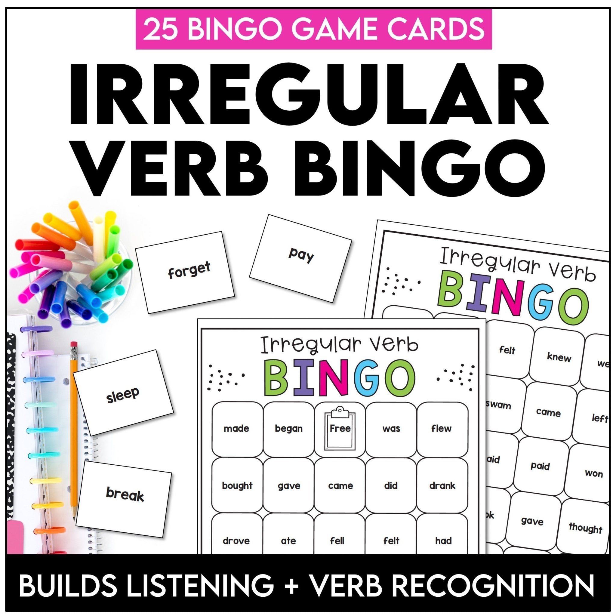 Irregular Verbs Bingo Game | Past Tense Verb Activity - Hot Chocolate Teachables