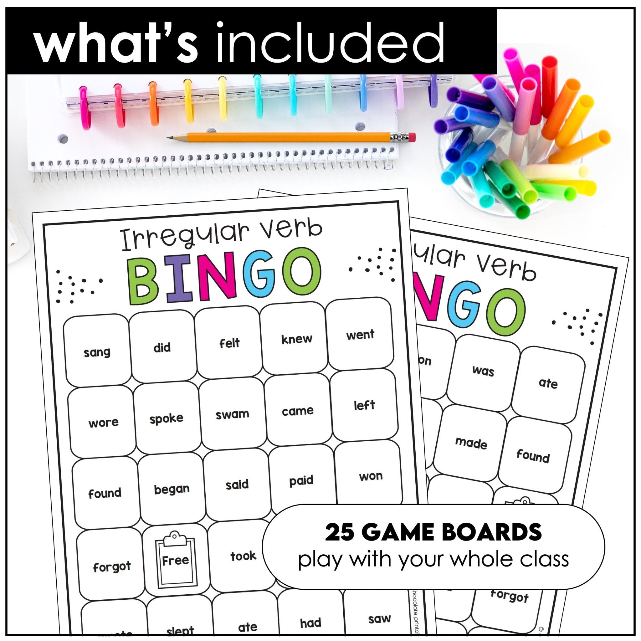 Irregular Verbs Bingo Game | Past Tense Verb Activity - Hot Chocolate Teachables
