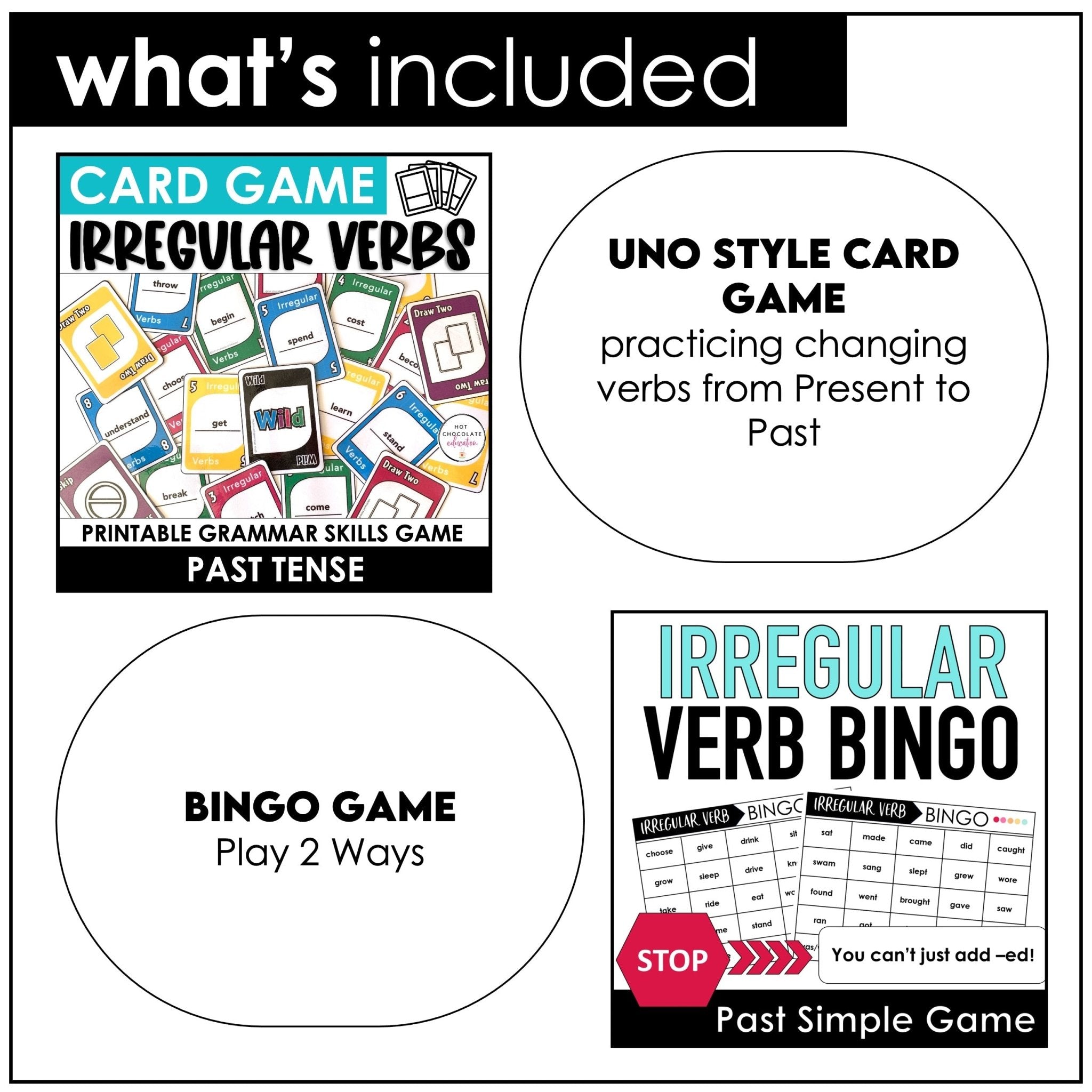 Irregular Verbs Past Tense – ESL Printable Activities & Games Bundle - Hot Chocolate Teachables