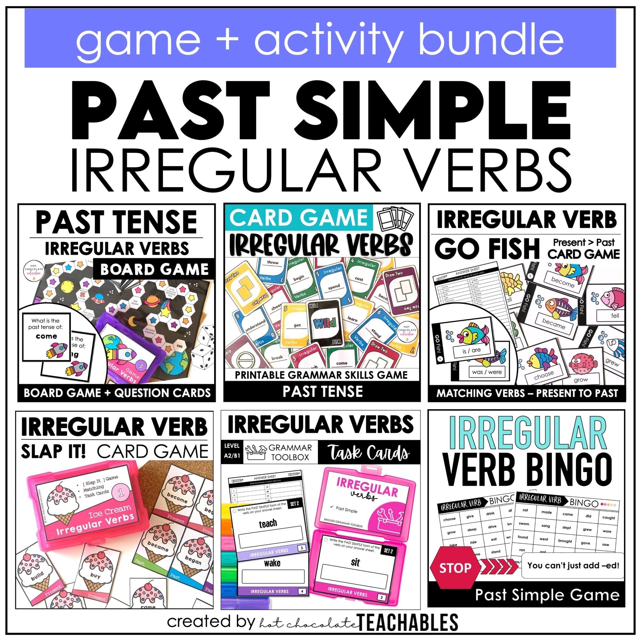 Irregular Verbs Past Tense – ESL Printable Activities & Games Bundle - Hot Chocolate Teachables