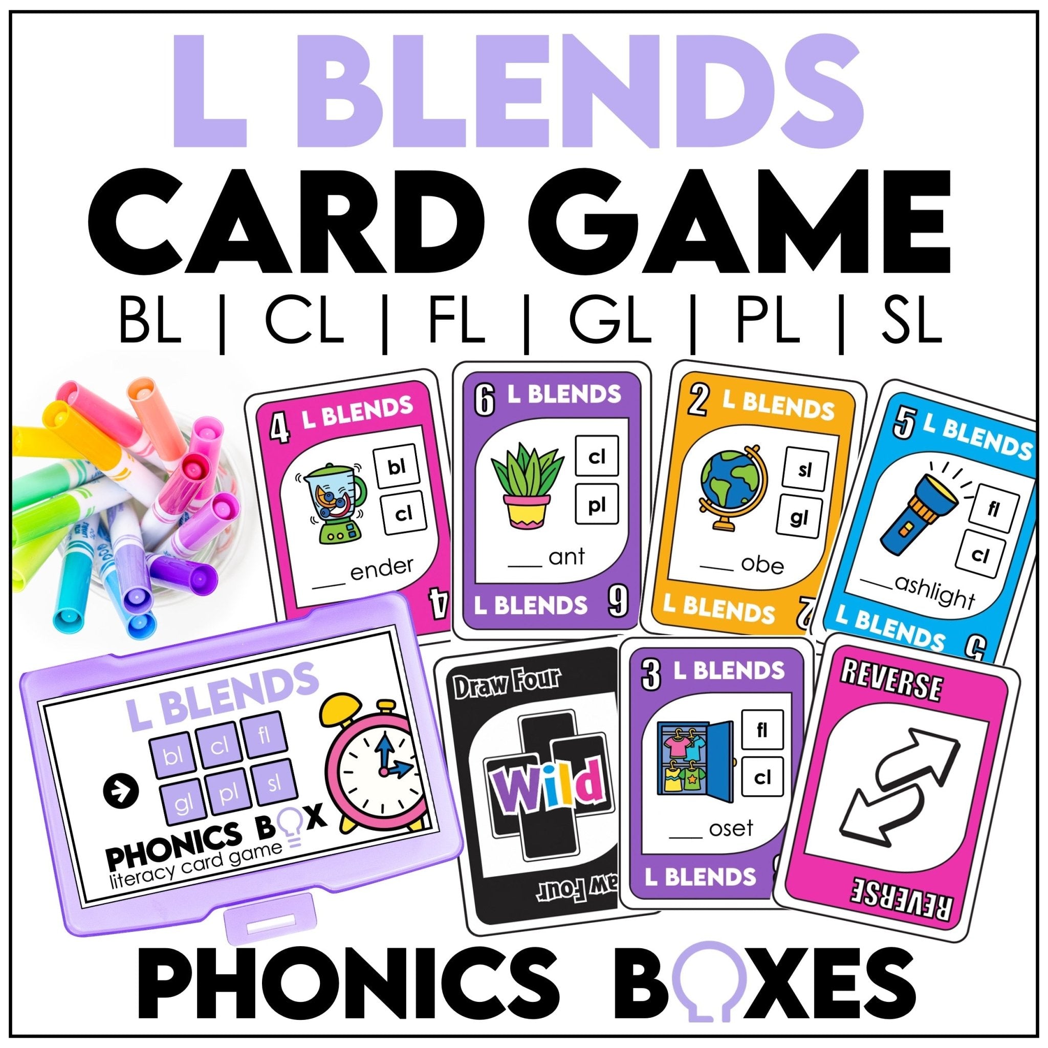 L Blends Phonics Card Game – Beginning Blend Words BL, CL, FL, GL, PL, SL - Hot Chocolate Teachables