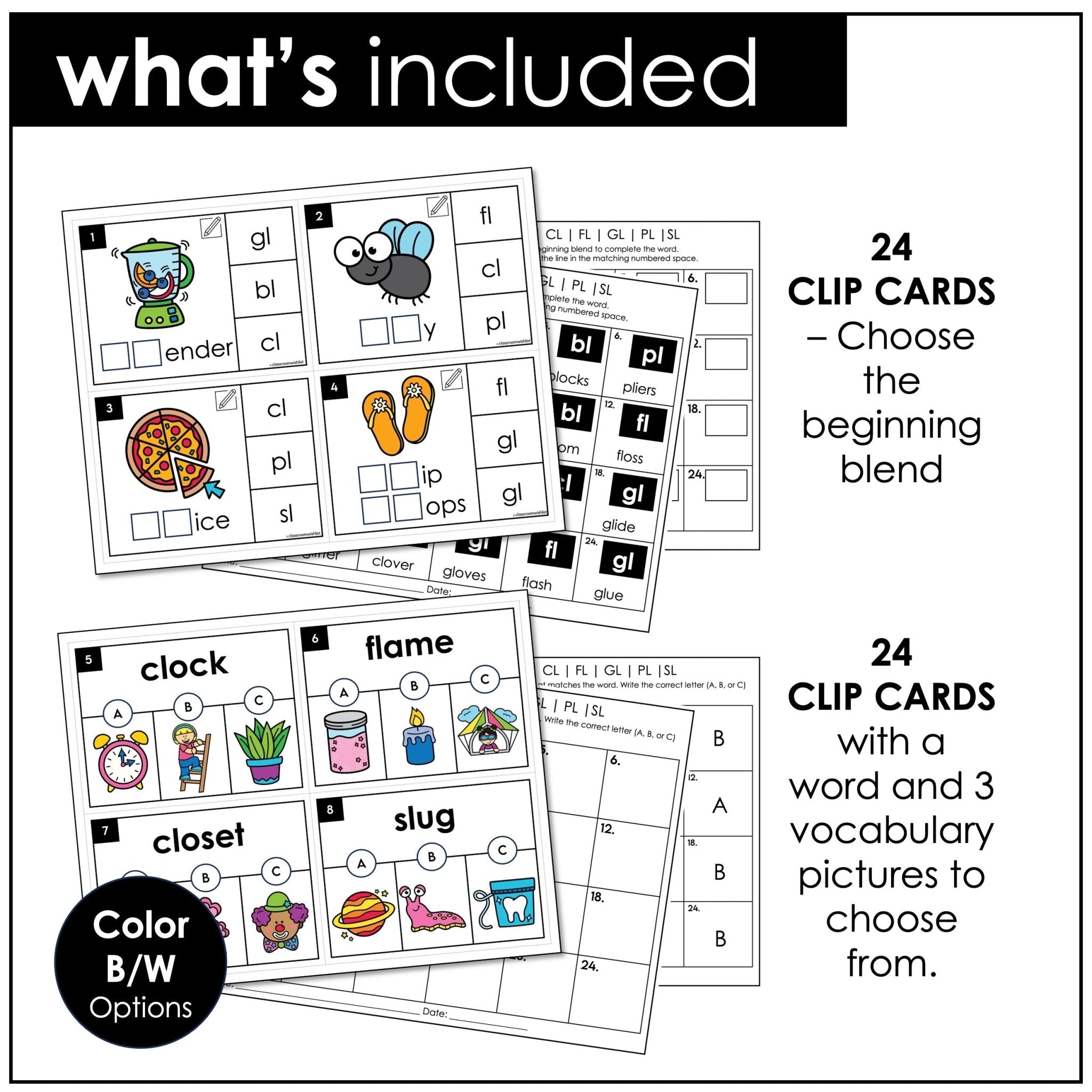 L Blends Task Cards – Beginning Letter Blends BL, CL, FL, GL, PL, SL Phonics - Hot Chocolate Teachables