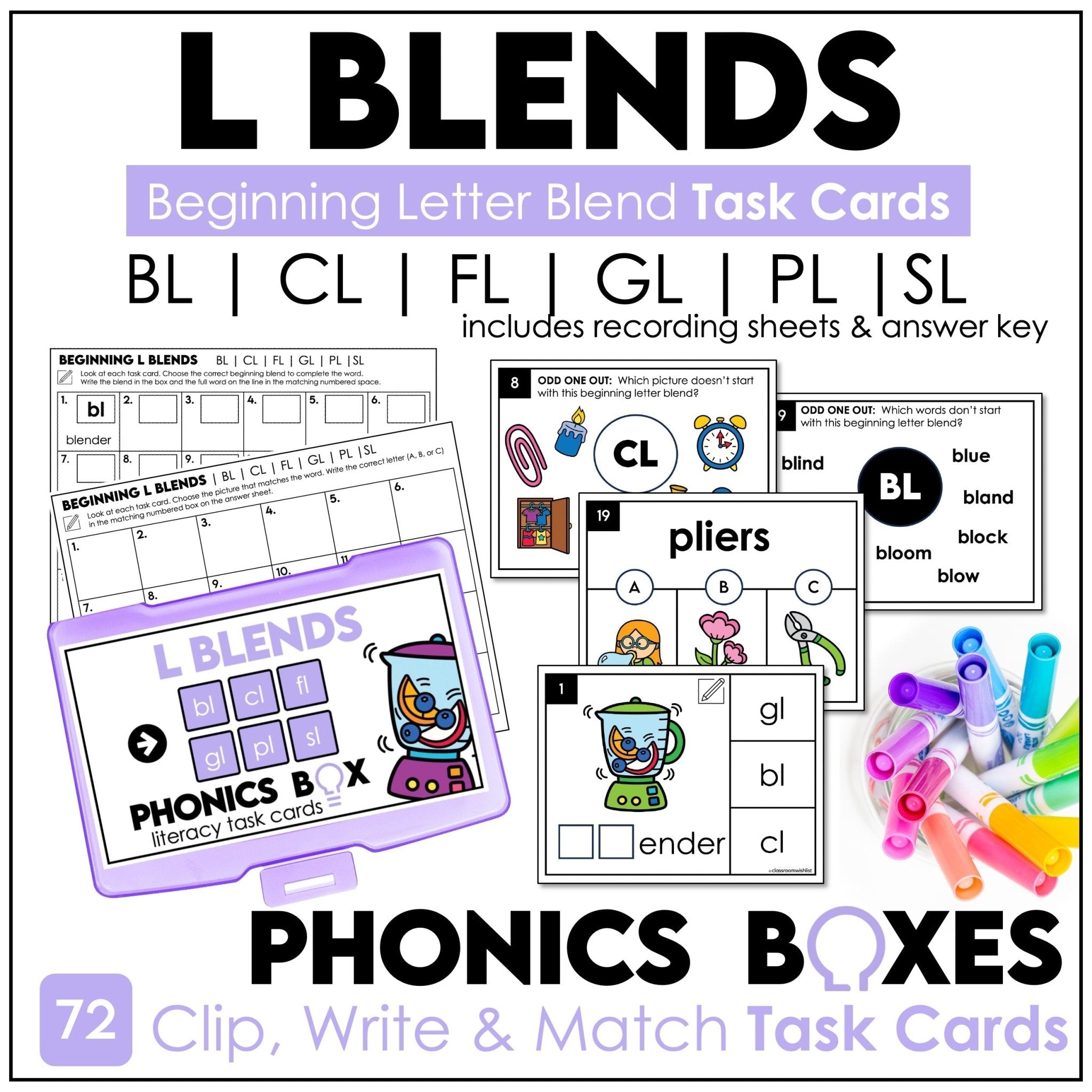 L Blends Task Cards – Beginning Letter Blends BL, CL, FL, GL, PL, SL Phonics - Hot Chocolate Teachables