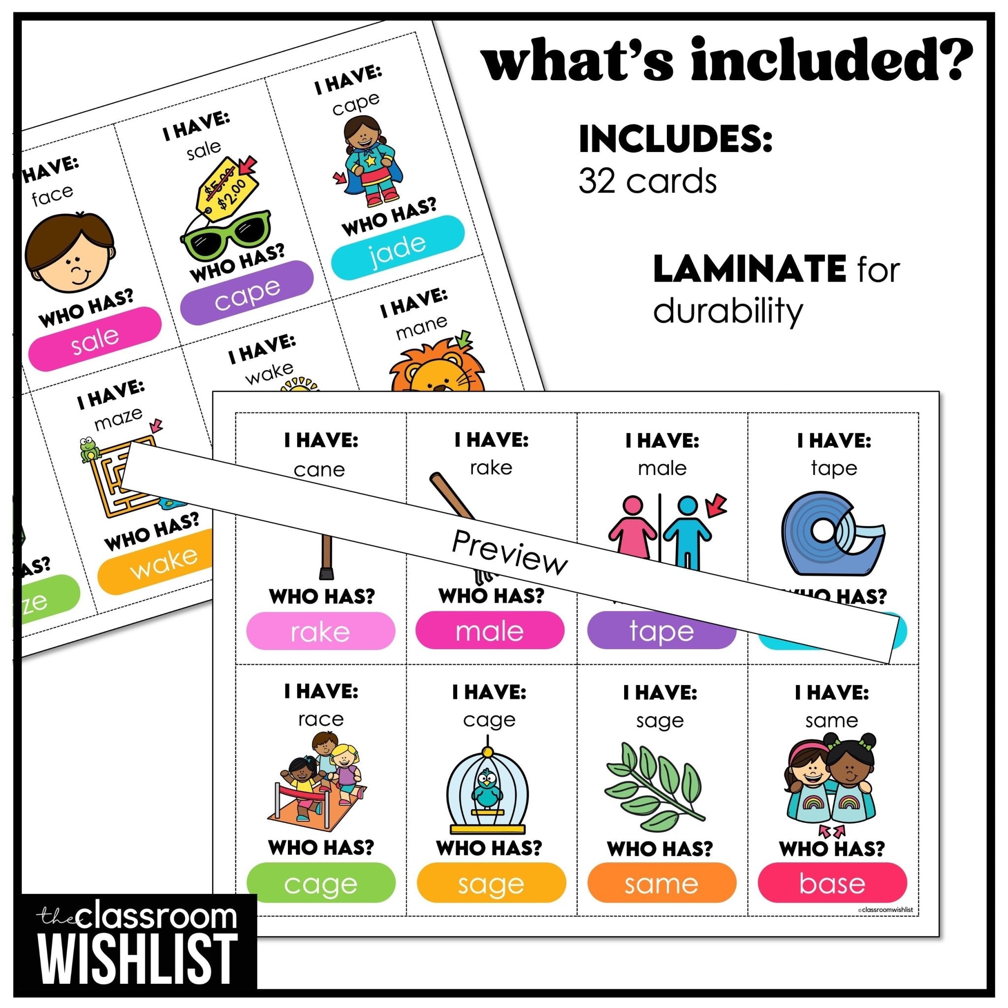 Long A Silent E Vowel Card Game – CVCe - Magic E - I have, Who has? - Hot Chocolate Teachables