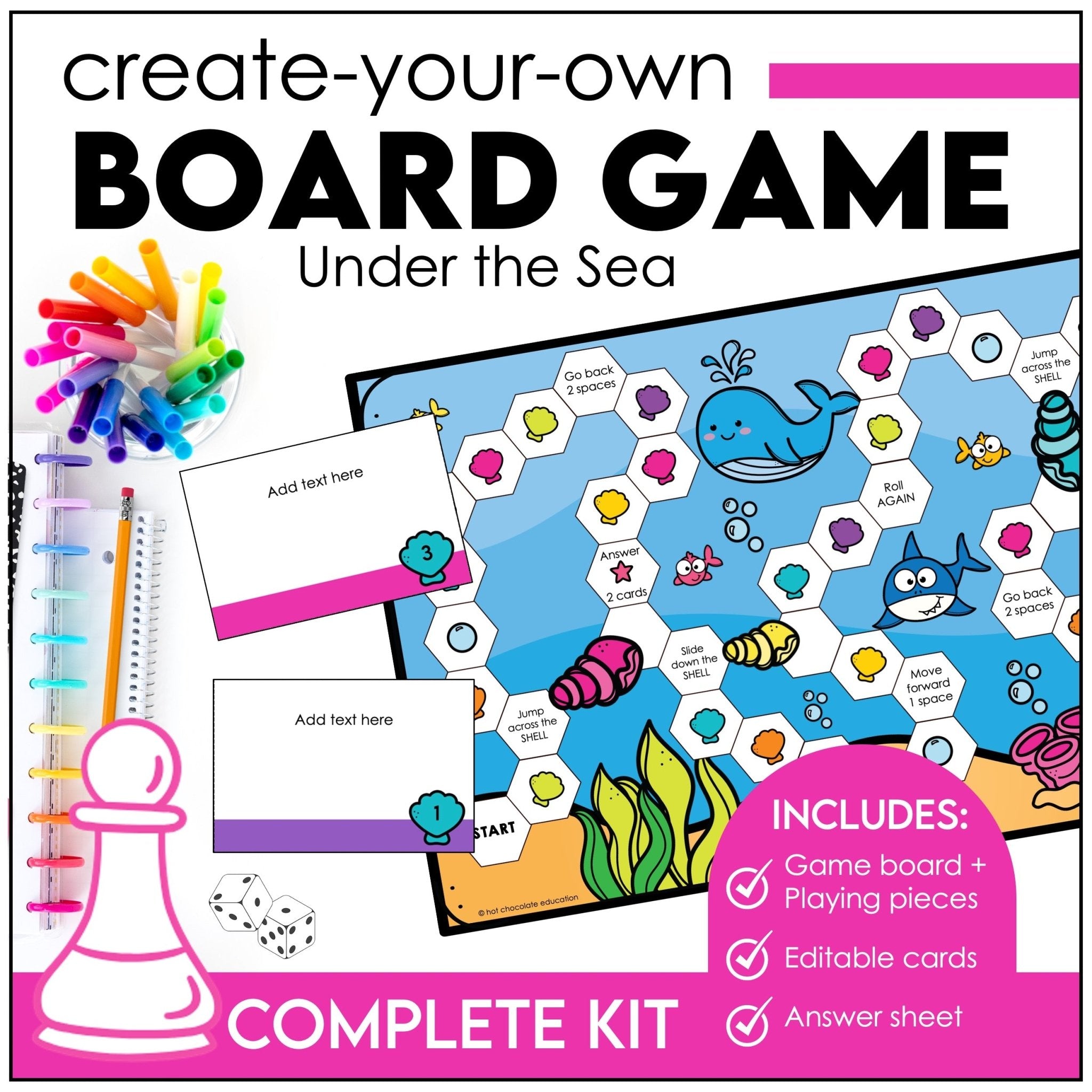 Make your own Board Games: Templates with Editable Cards | Use with any subject - Hot Chocolate Teachables
