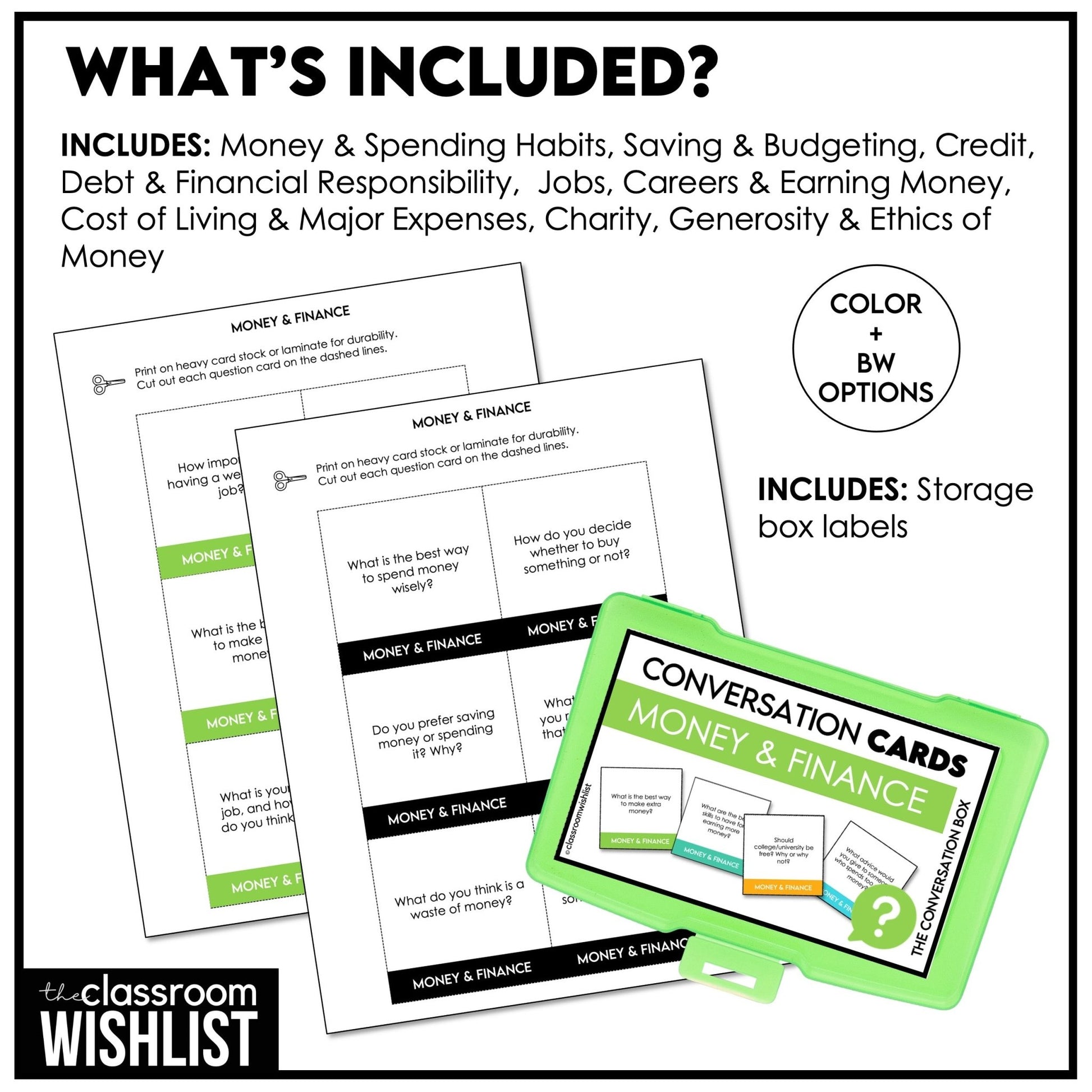 Money & Financial Responsibility Conversation Cards | 60 Discussion Prompts - Hot Chocolate Teachables