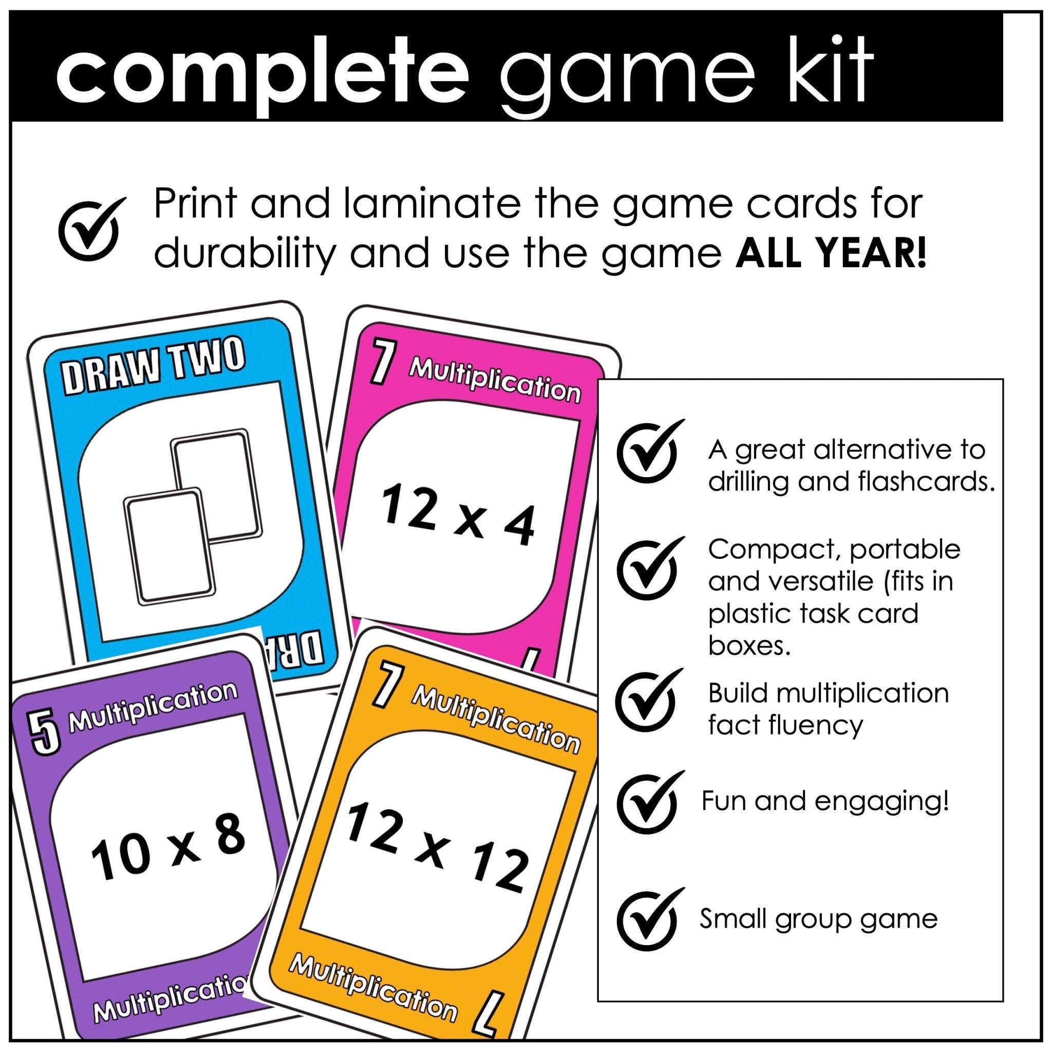 Multiplication Card Game – Times Tables 10–12 Math Fact Fluency Practice - Hot Chocolate Teachables