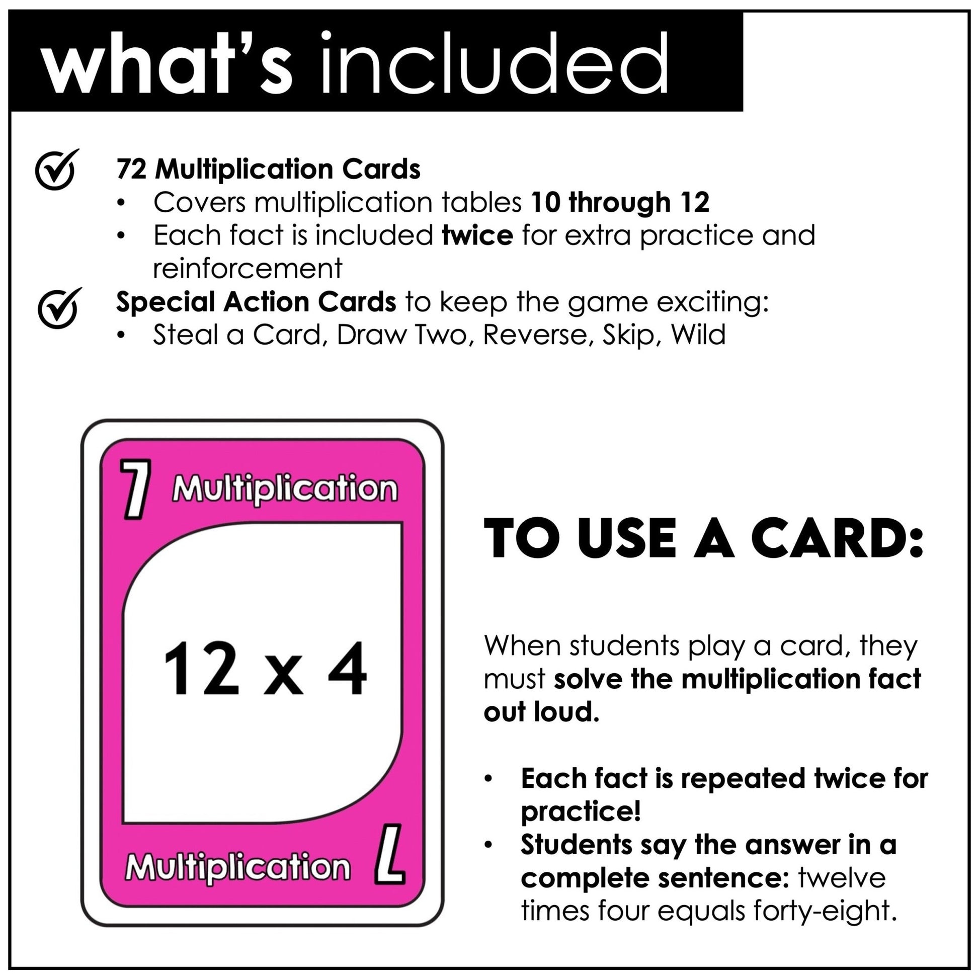 Multiplication Card Game – Times Tables 10–12 Math Fact Fluency Practice - Hot Chocolate Teachables