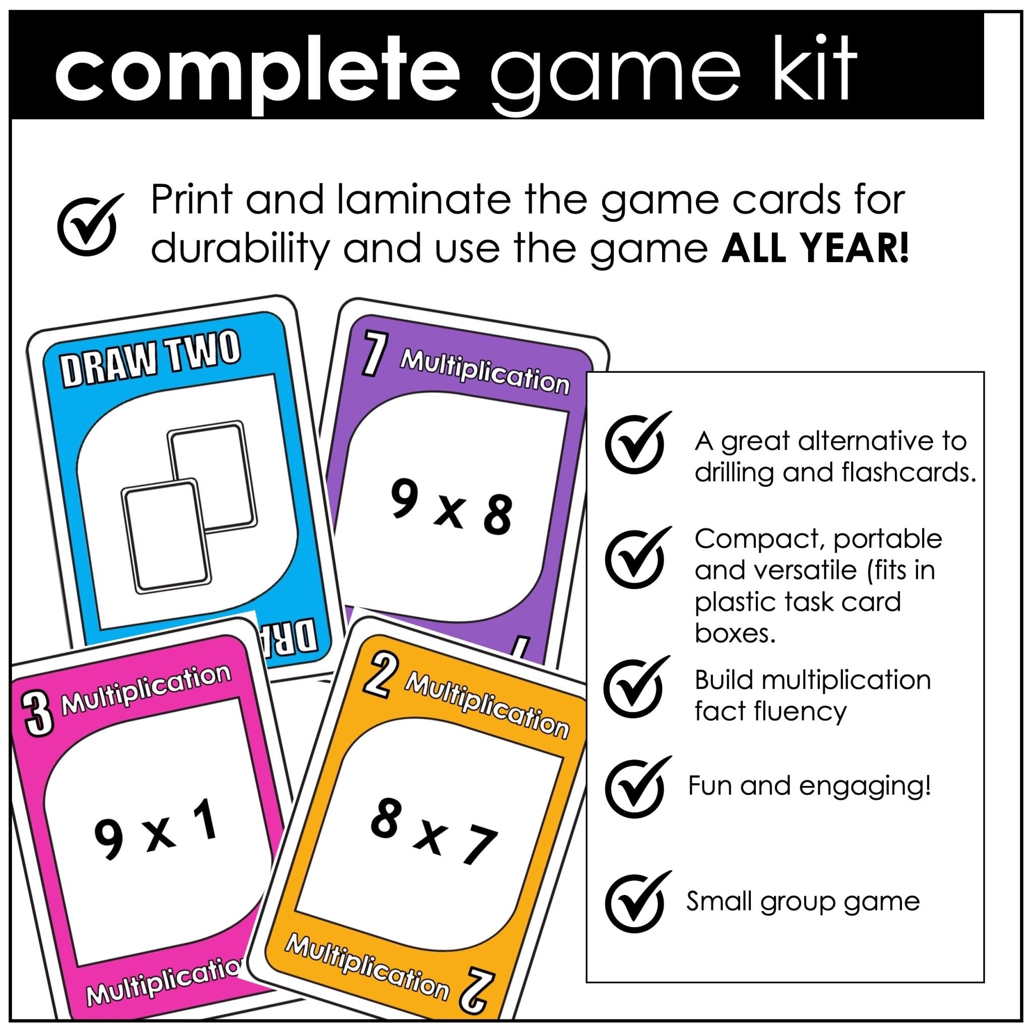 Multiplication Card Game – Times Tables 7–9 Math Fact Practice - Hot Chocolate Teachables