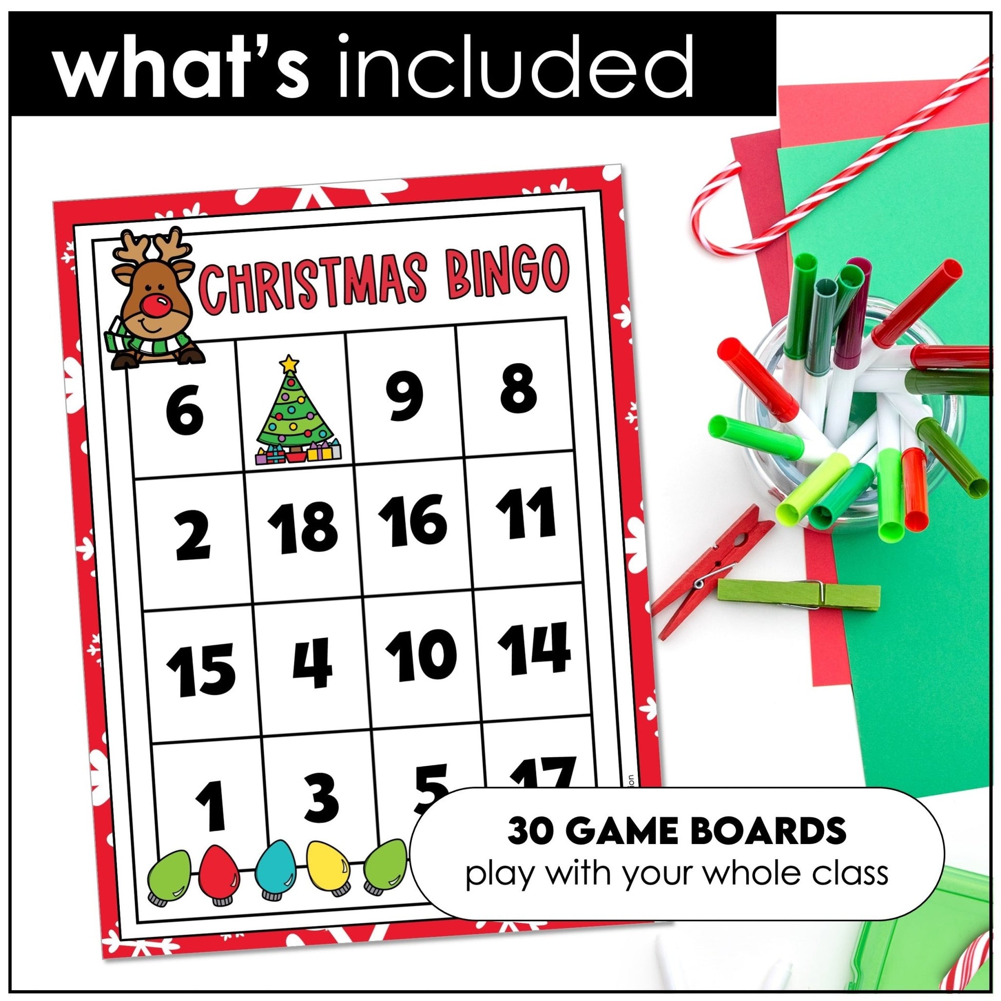 Numbers 1 - 20 Bingo Game - Christmas Theme - Hot Chocolate Teachables